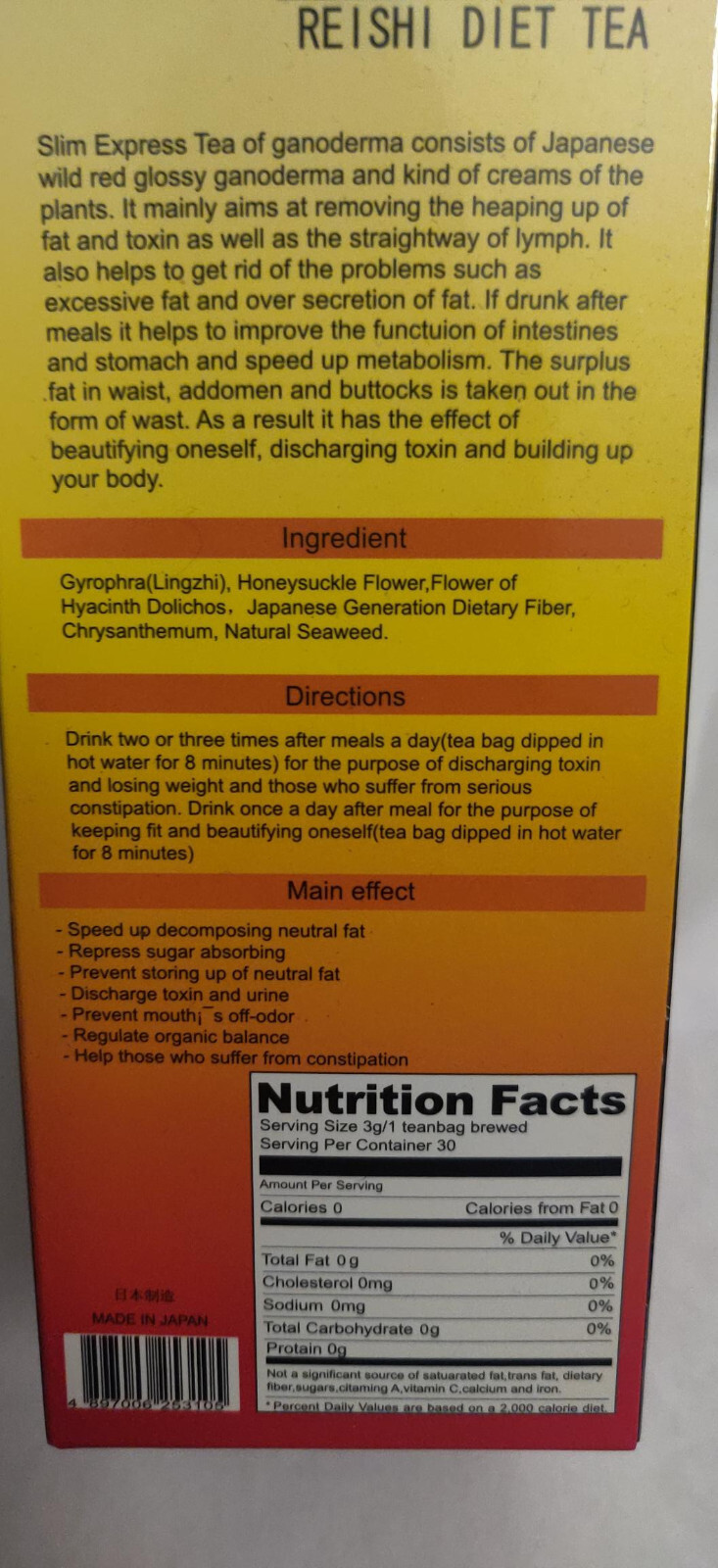 Reishi Slim-Express Diet Tea [1BOX=30Bags]