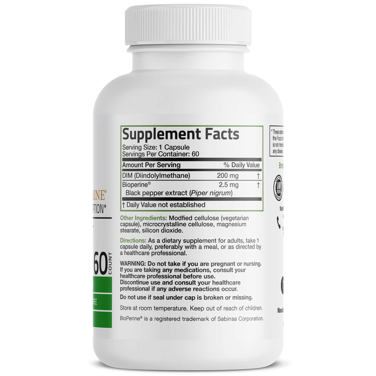DIM 200mg w/ BioPerine – Estrogen Metabolism Balanced Hormones, 60 Veg Capsules