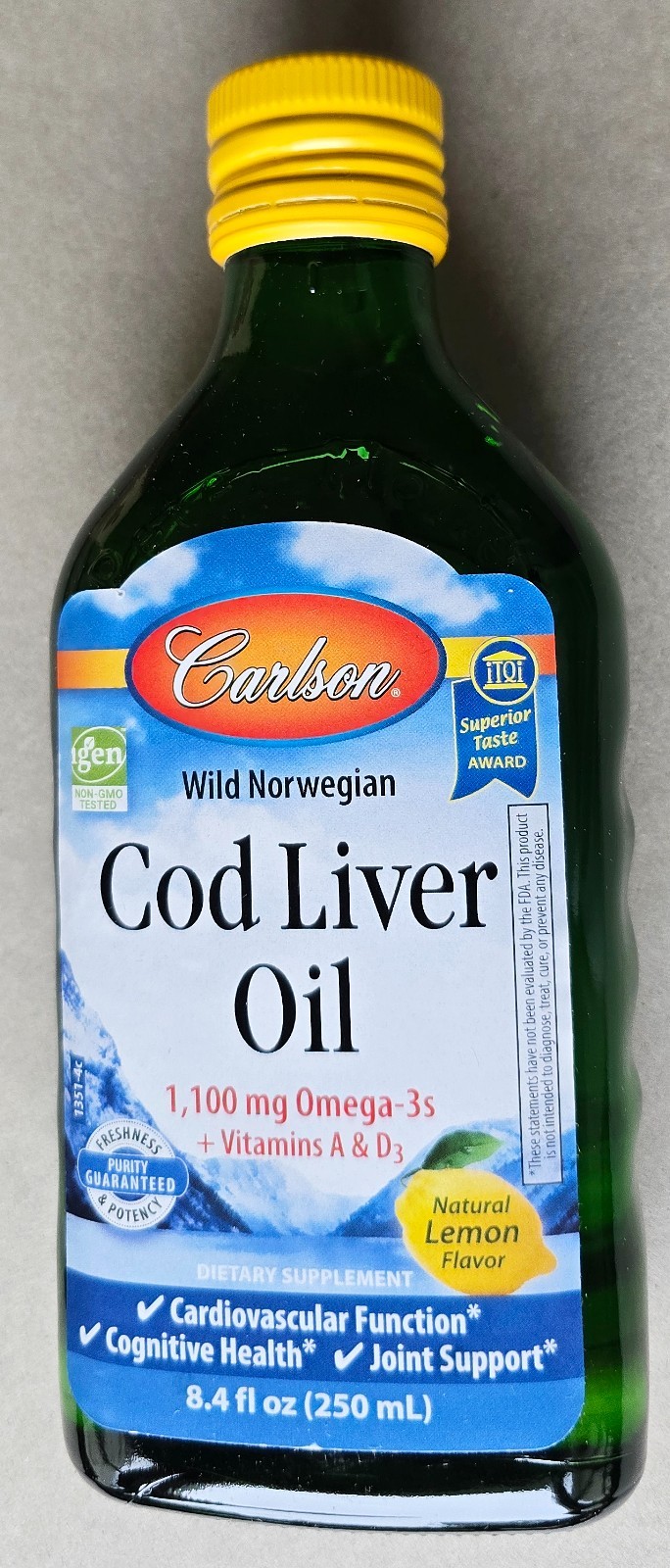 Carlson Cod Liver Oil 8.4 fl oz (250 ml) Wild Norwegian Lemon Flavor Brand New