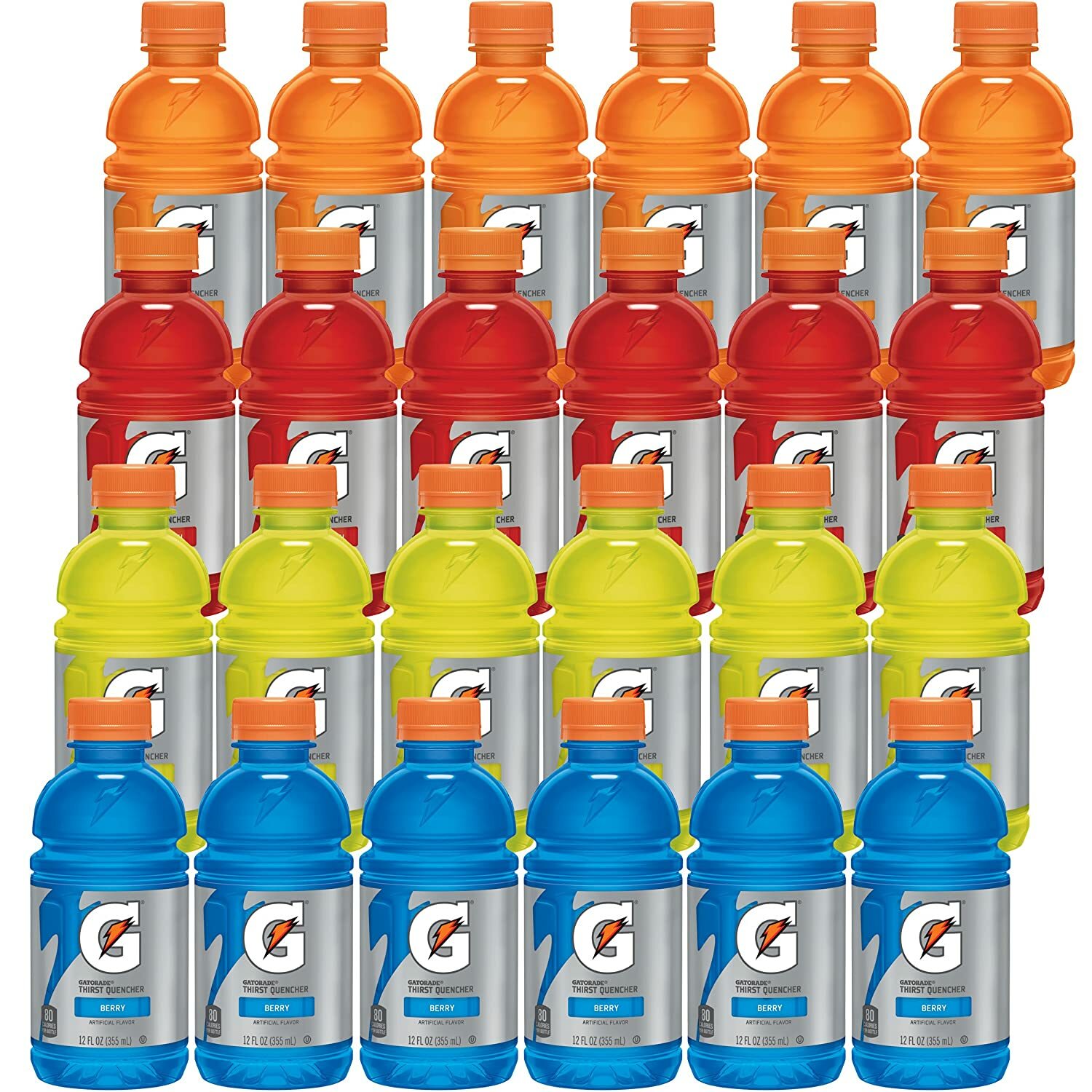 (24 BOTTLES) 12 oz GATORADE SPORTS DRINKS VARIETY ORG,LEMON, FRUIT PUNCH, BERRY