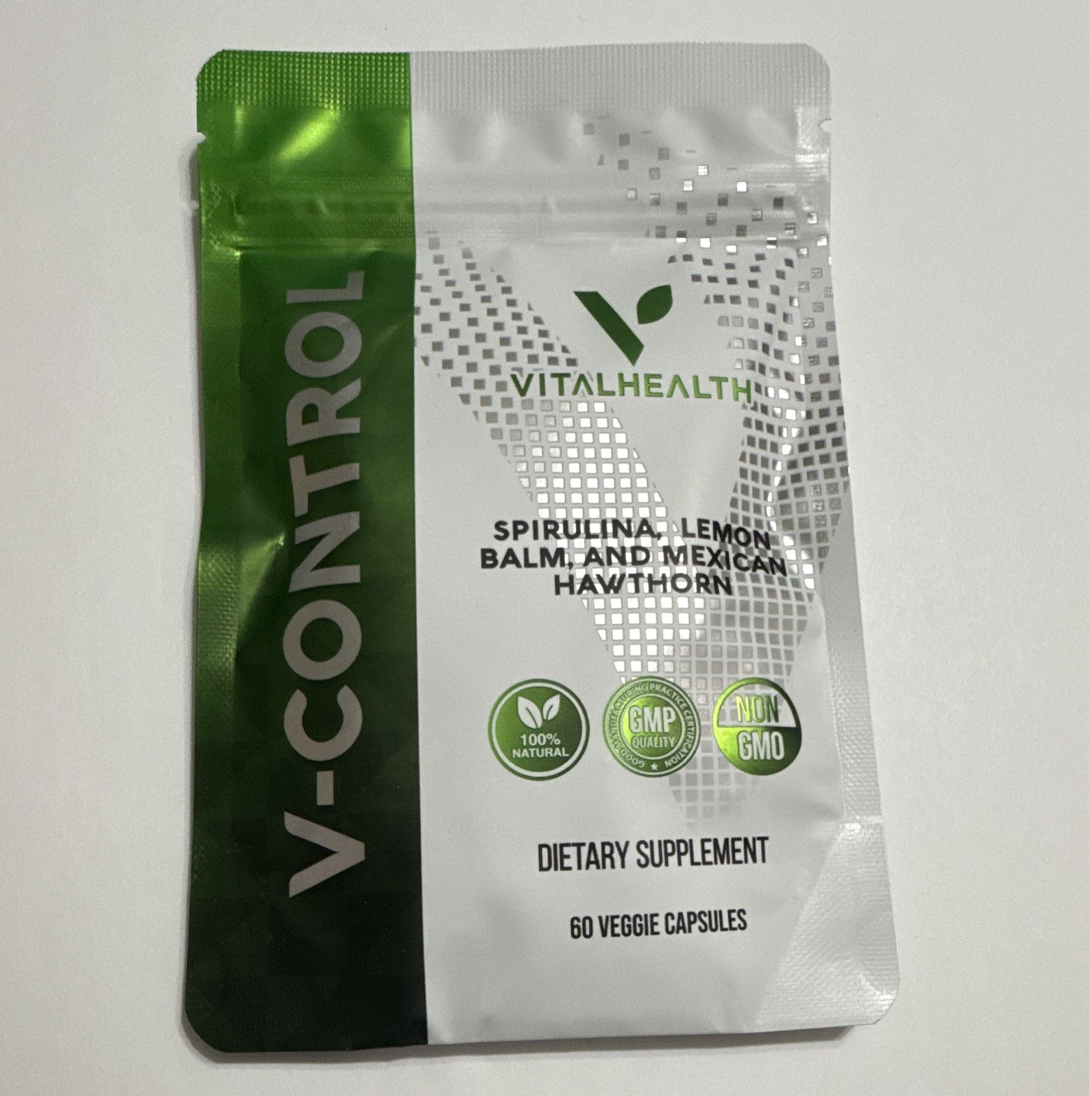 VitalHealth V-Control Spirulina Lemon Balm Mexican Hawthorn 60 Capsules Non-GMO