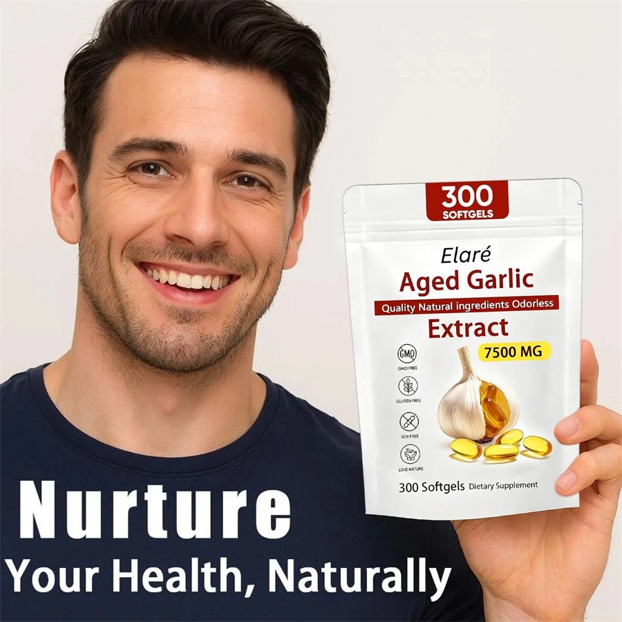 Elare Aged Garlic Extract, 300 Softgels, 7500mg Odorless Heart & Immune USA Hot