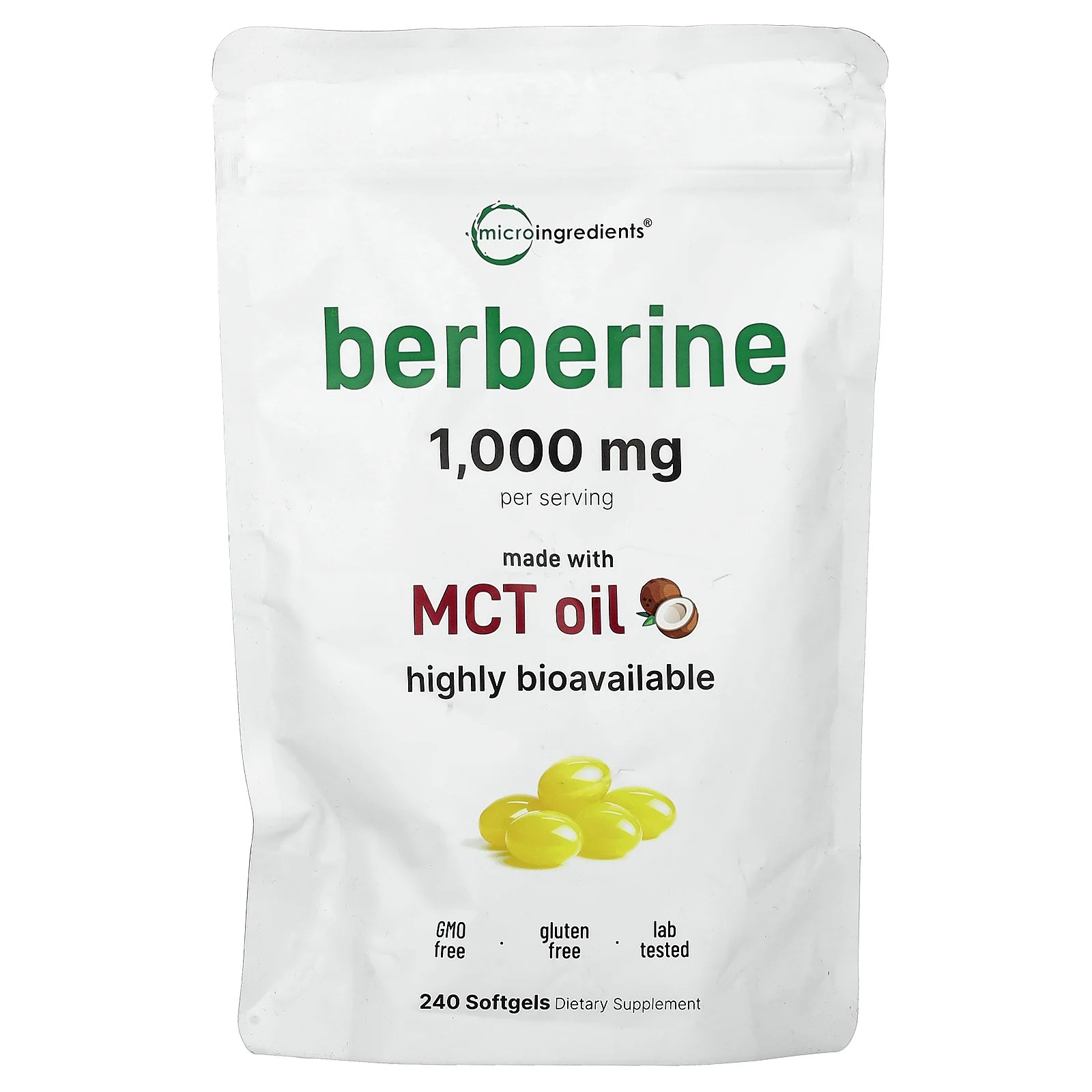 2 X Micro Ingredients, Berberine, 240 Softgels (250 mg per Softgel)