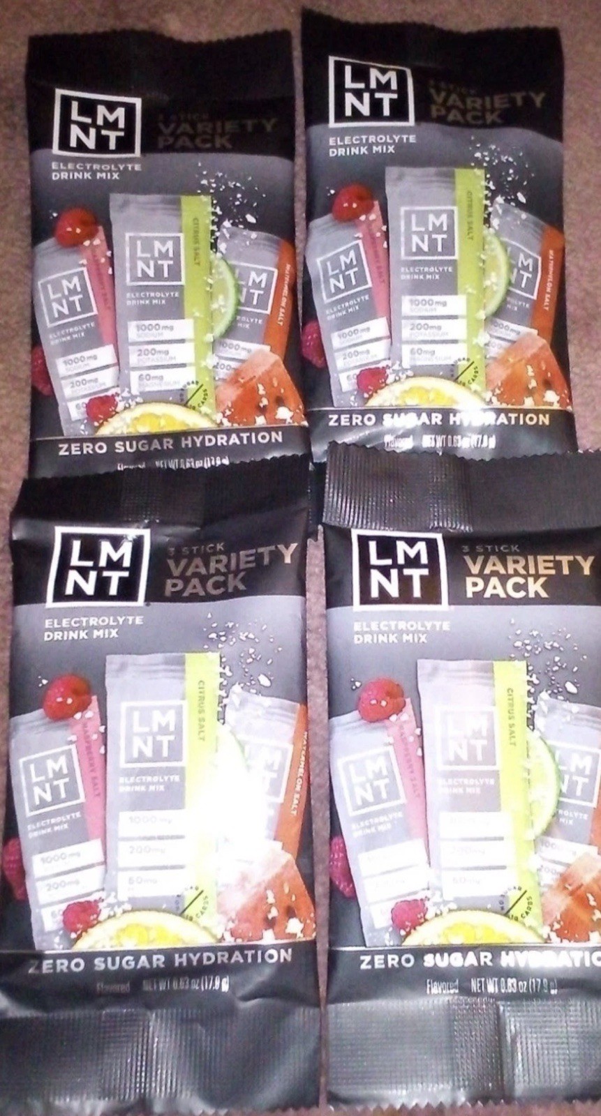 12 ! LMNT Electrolyte Drink Mix 4×3 Stick Variety Pack Citrus Raspberry Melon