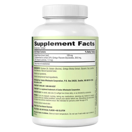 ✳️trunature GINKGO BILOBA 120mg, 340 softgels *** Support Memory *** EXP 05/26✳️