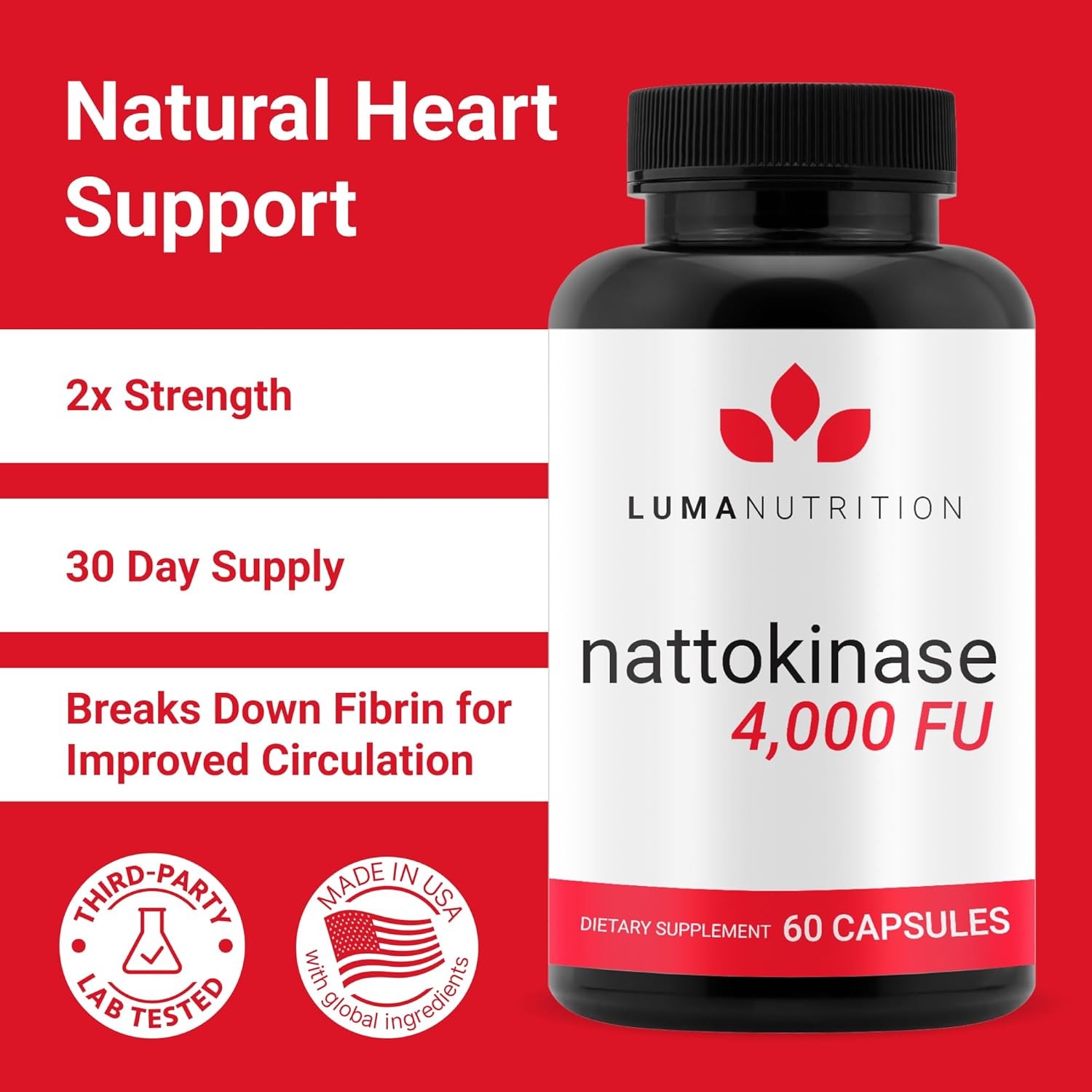 Luma Nutrition Nattokinase Supplement – Japanese Natto 4000 FU Per Serving, Prem