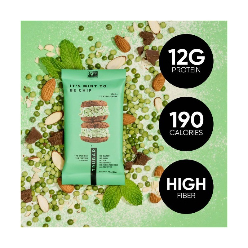TRUBAR 12g Plant Based Protein Bars – It’s Mint to be Chip – 12ct: 21.1oz Total