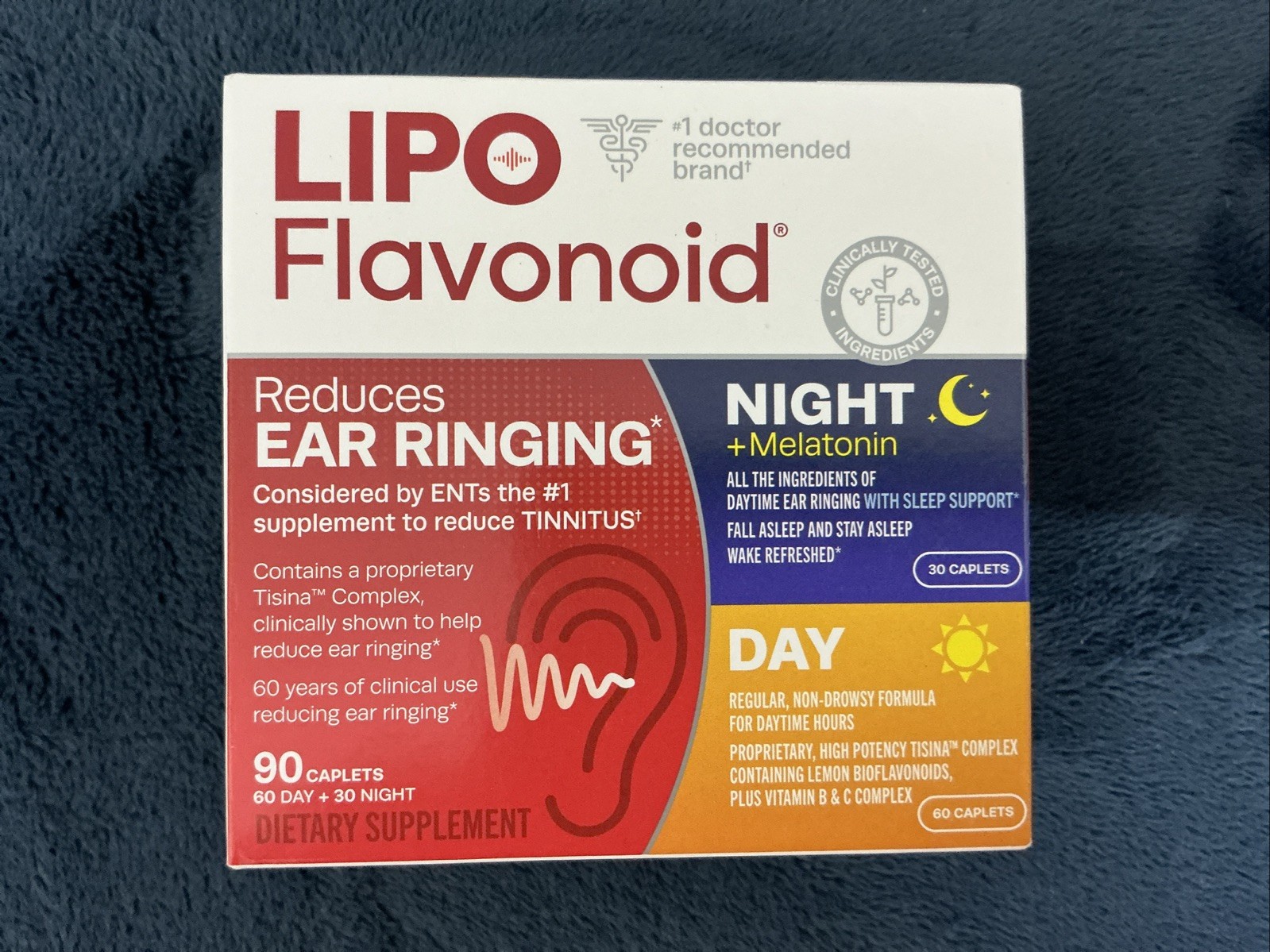 Lipo Flavonoid Plus Day/Night PM Pack Ear Ringing 90 Caplets Total 05/2027 NEW