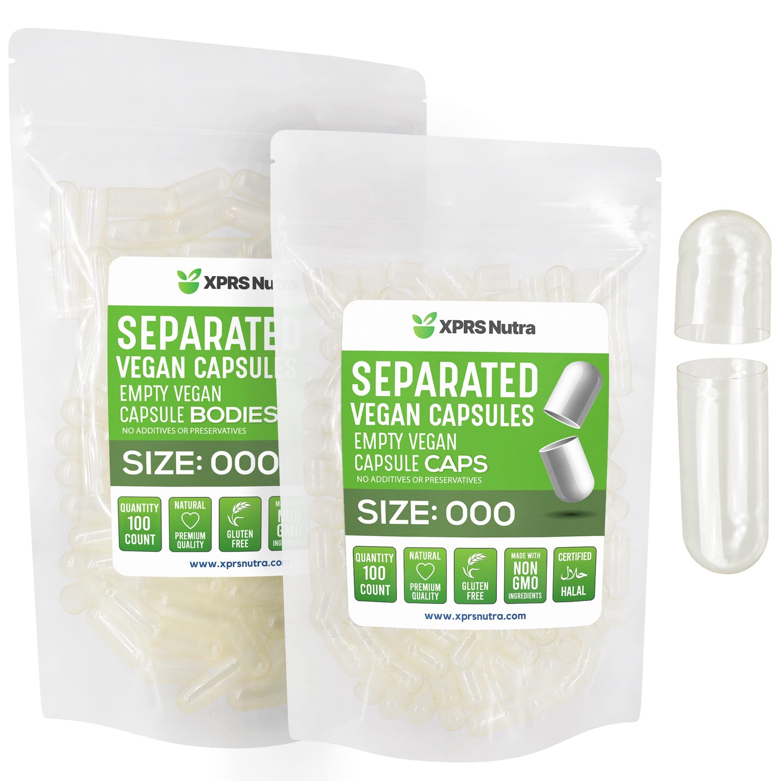 XPRS Nutra Vegan Size 000 Separated Capsules- 100 Count Premium Empty Caps Se…