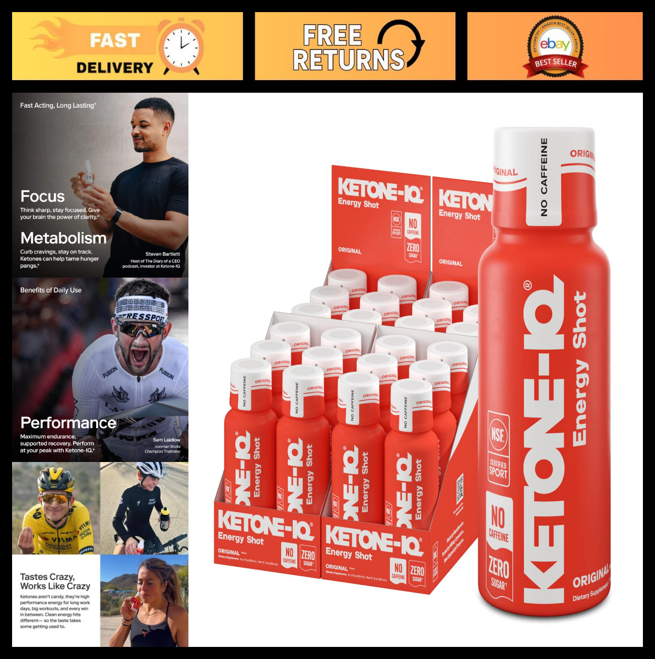 Caffeine-Free Exogenous Ketones Energy Shots – 24 Pack, 10g Ketones, Sugar-Free,