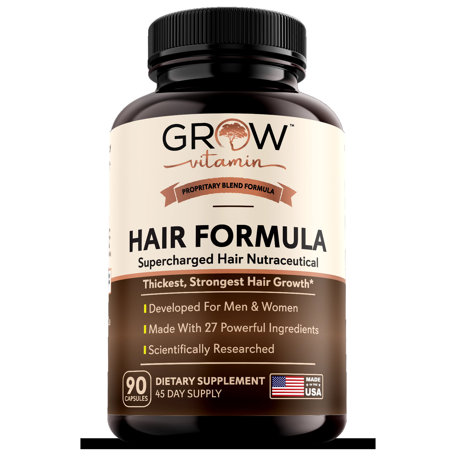 Grow Vitamin Hairfluence 90 Caps Premium Hair Growth Formula
