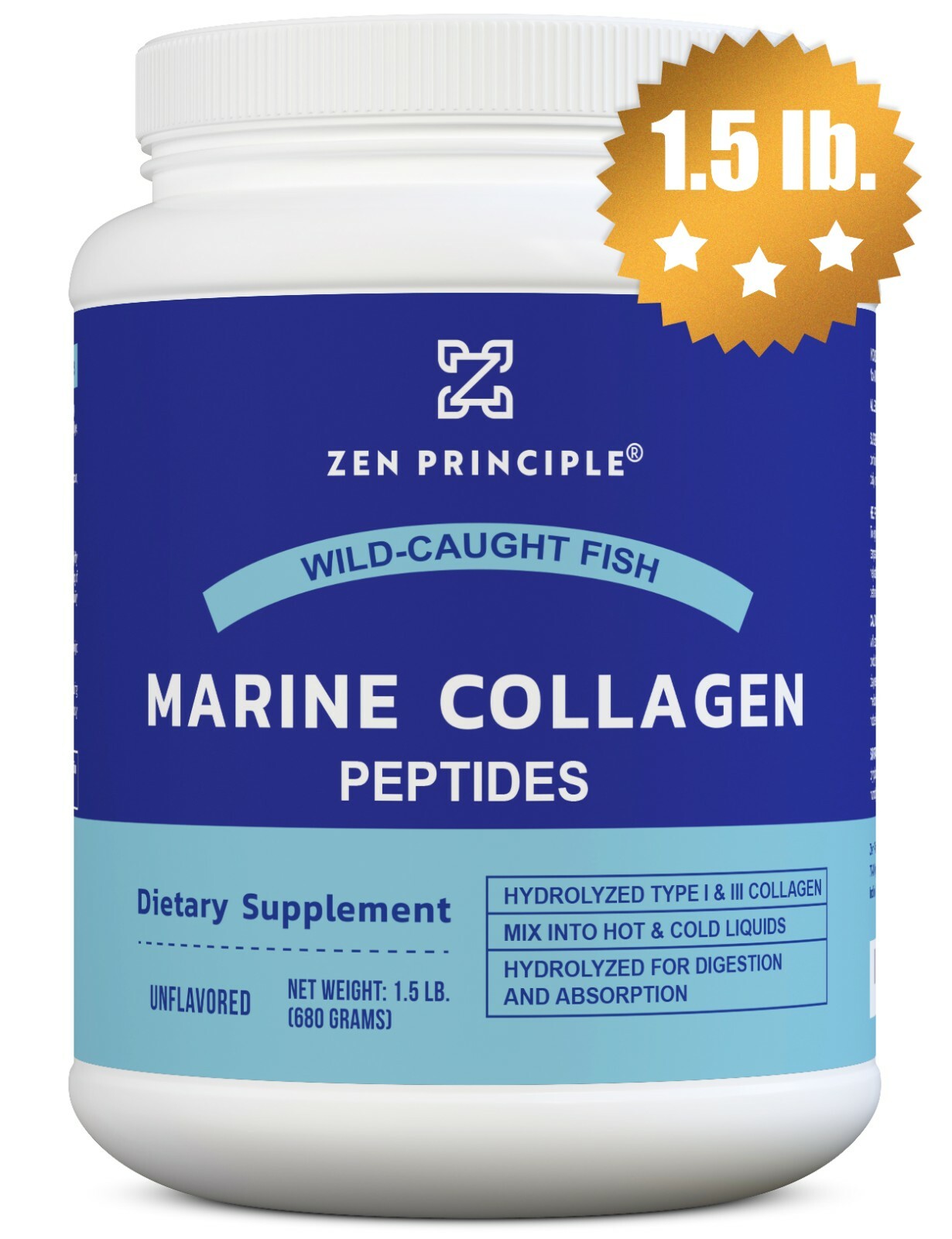 Marine Collagen Peptides Hydrolyzed. Wild-Caught Fish. All Natural 1.5 lb