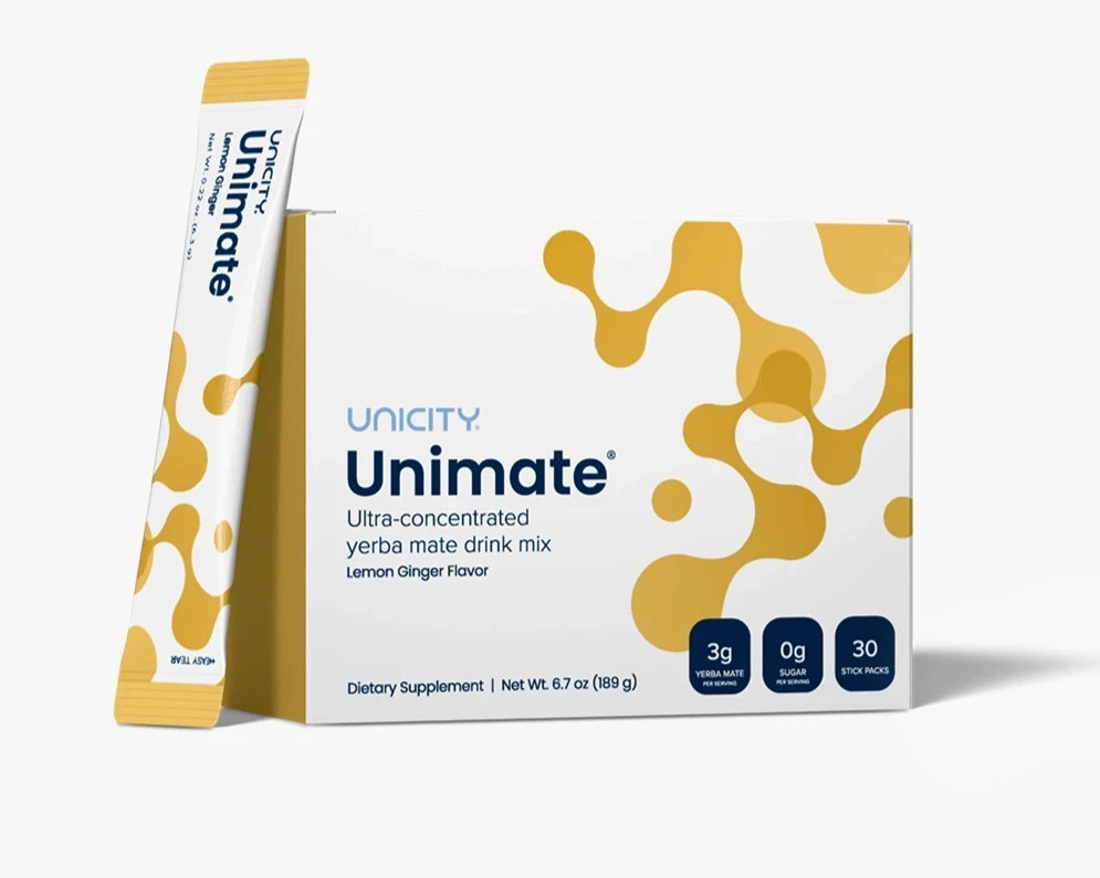 Unicity Unimate Lemon Ginger Yerba Mate Drink Mix 30 Stick Packs New Sealed