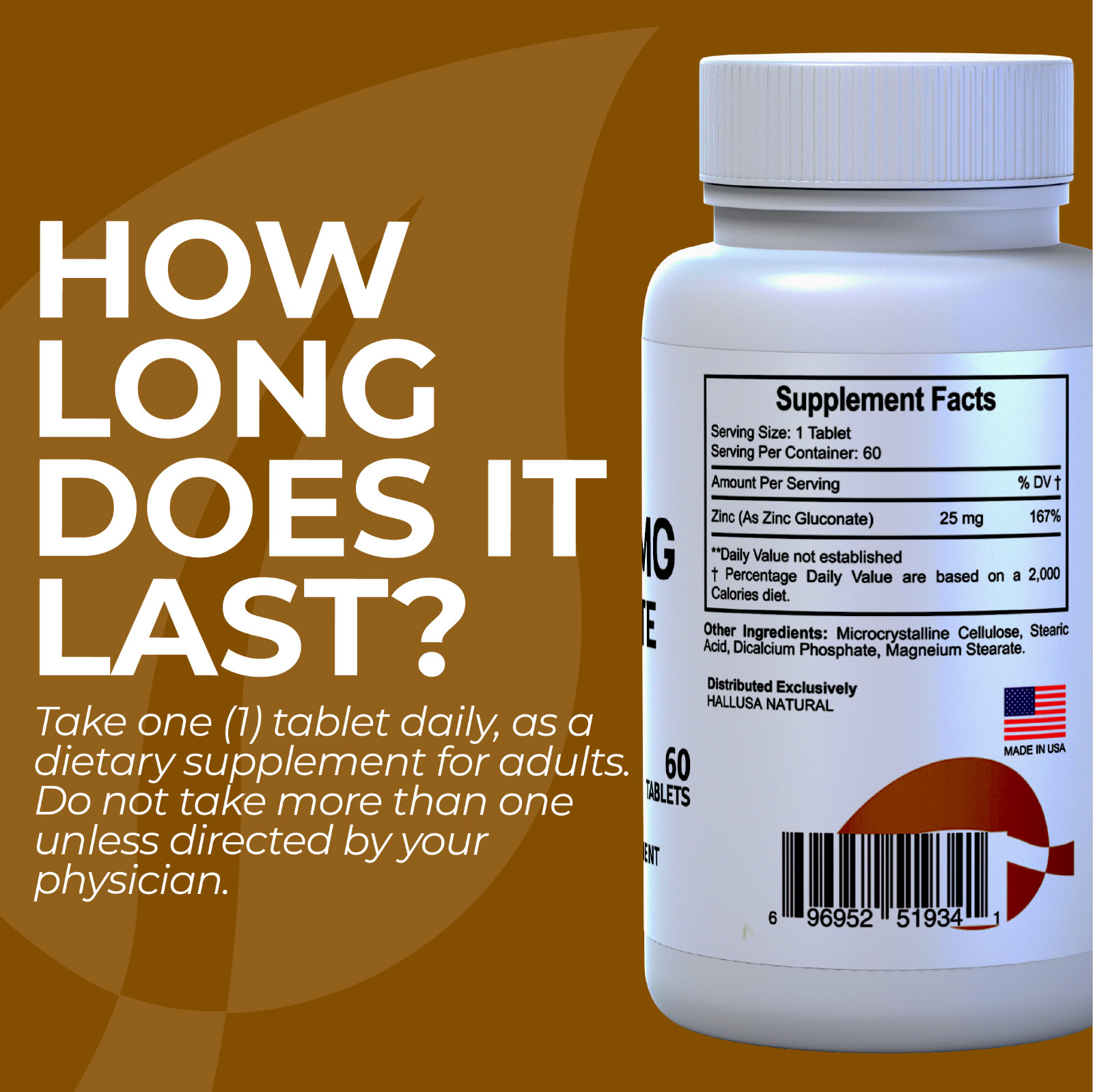ZINC 25 mg (Gluconate) – Against infections – Wound Healing – 60 Cap
