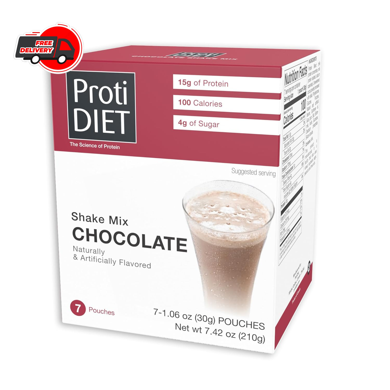 ProtiDIET Shake, 7 pouches, 7.5oz (Chocolate)