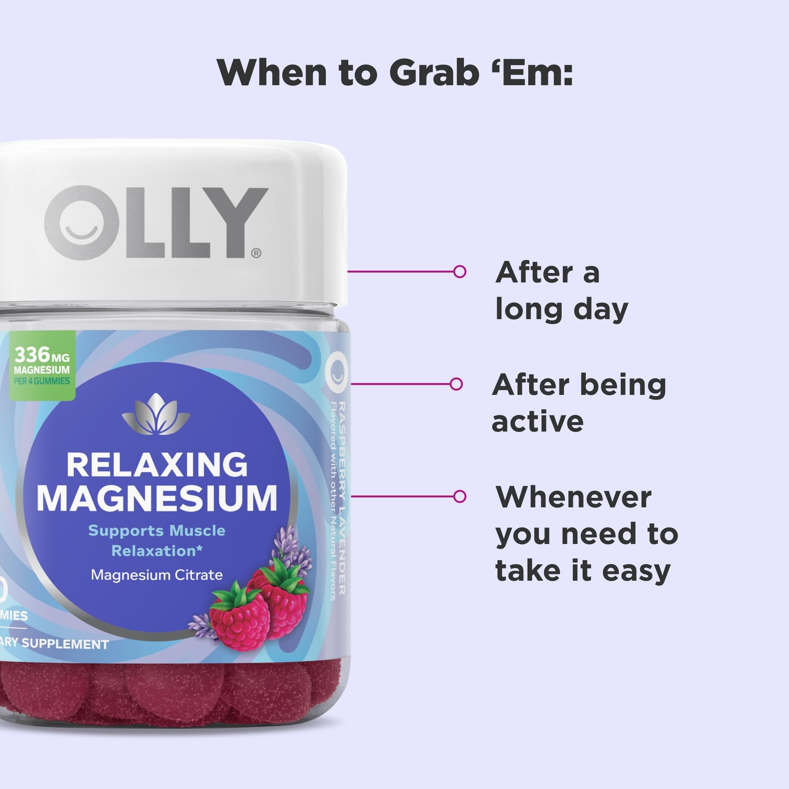 OLLY Relaxing Magnesium Gummies, Supports Muscle 1 Count (Pack of 60)