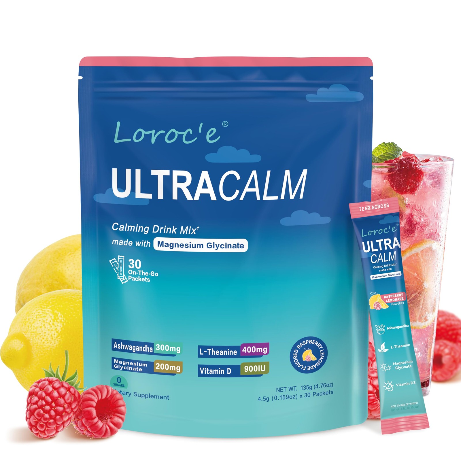 UltraCalm Super Cortisol Drink with Magnesium Glycinate, Ashwagandha, L-Thean…