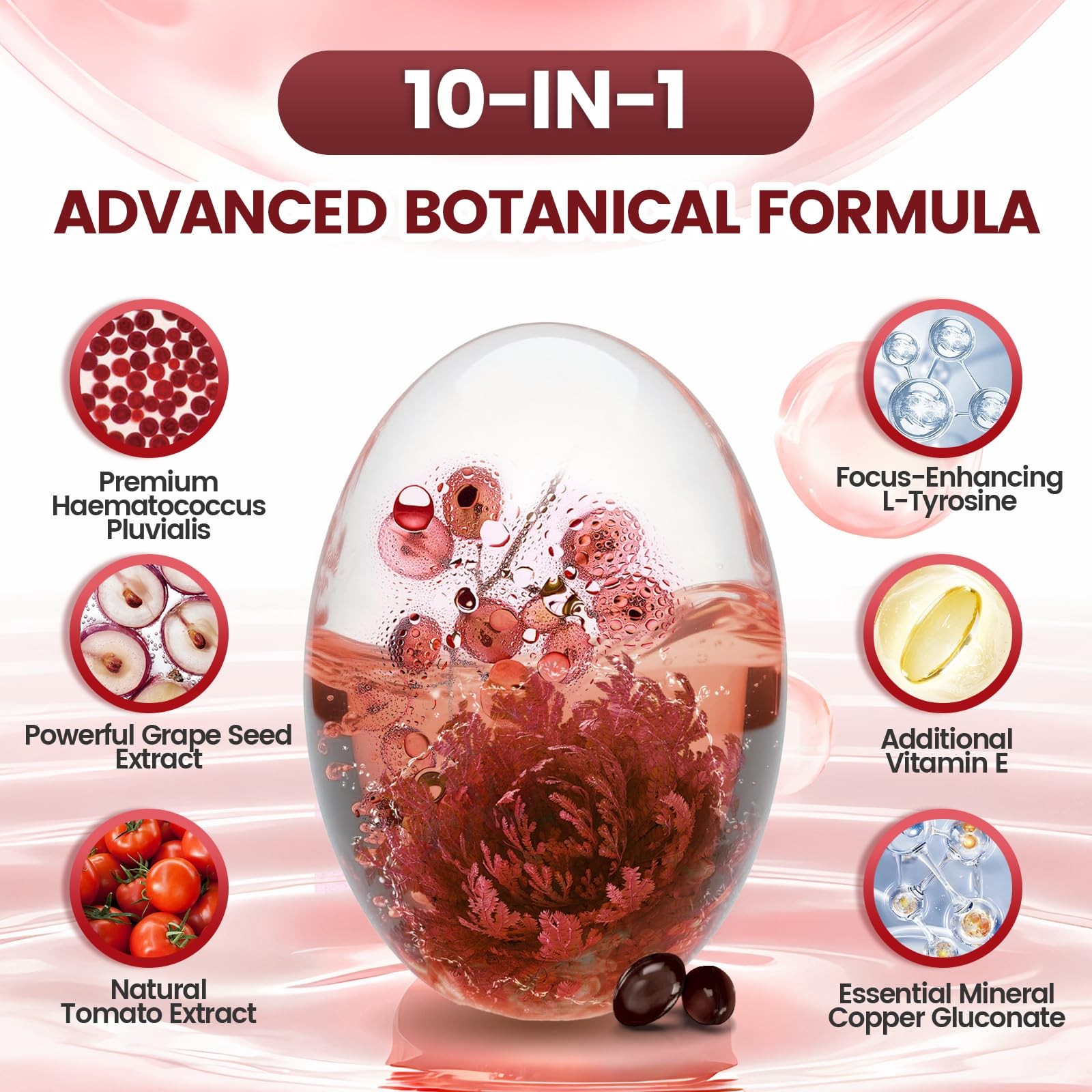10 in 1 Astaxanthin Supplements 24mg 4 Month Supply Antioxidant with Lycopene