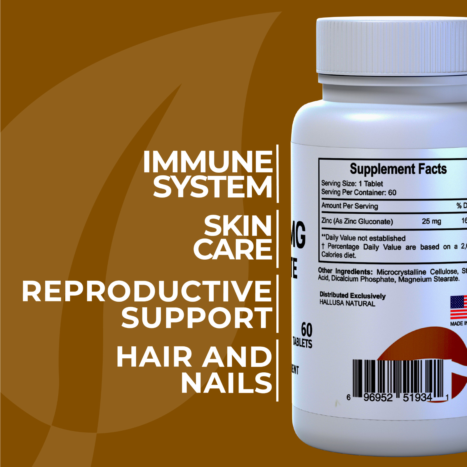 ZINC 25 mg (Gluconate) – Against infections – Wound Healing – 60 Cap