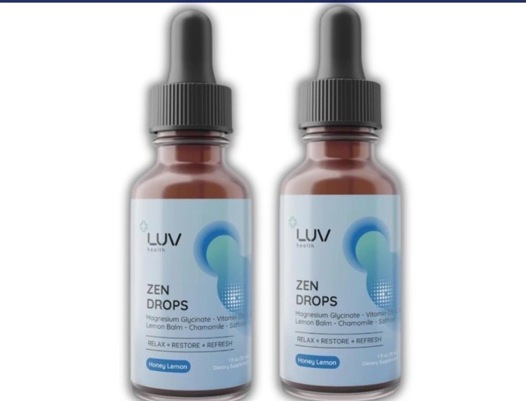 LUV Zen Drops Stress Support with Magnesium Glycinate and Lemon BalM 2 PACK. Pro