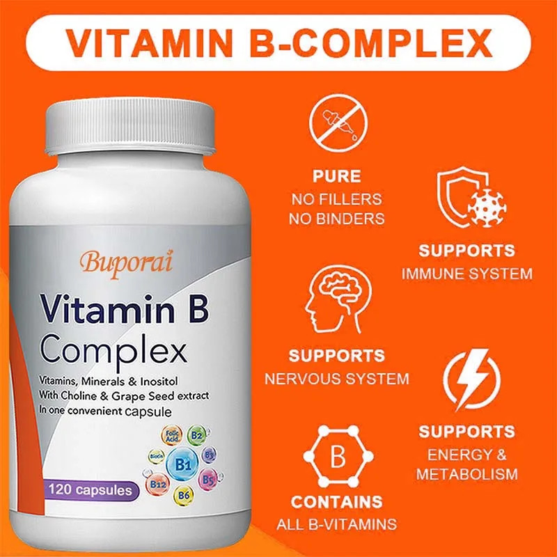 Vitamin B Complex 120pcs,Promotes Brain & Nervous Health,Improves Mental Clarity