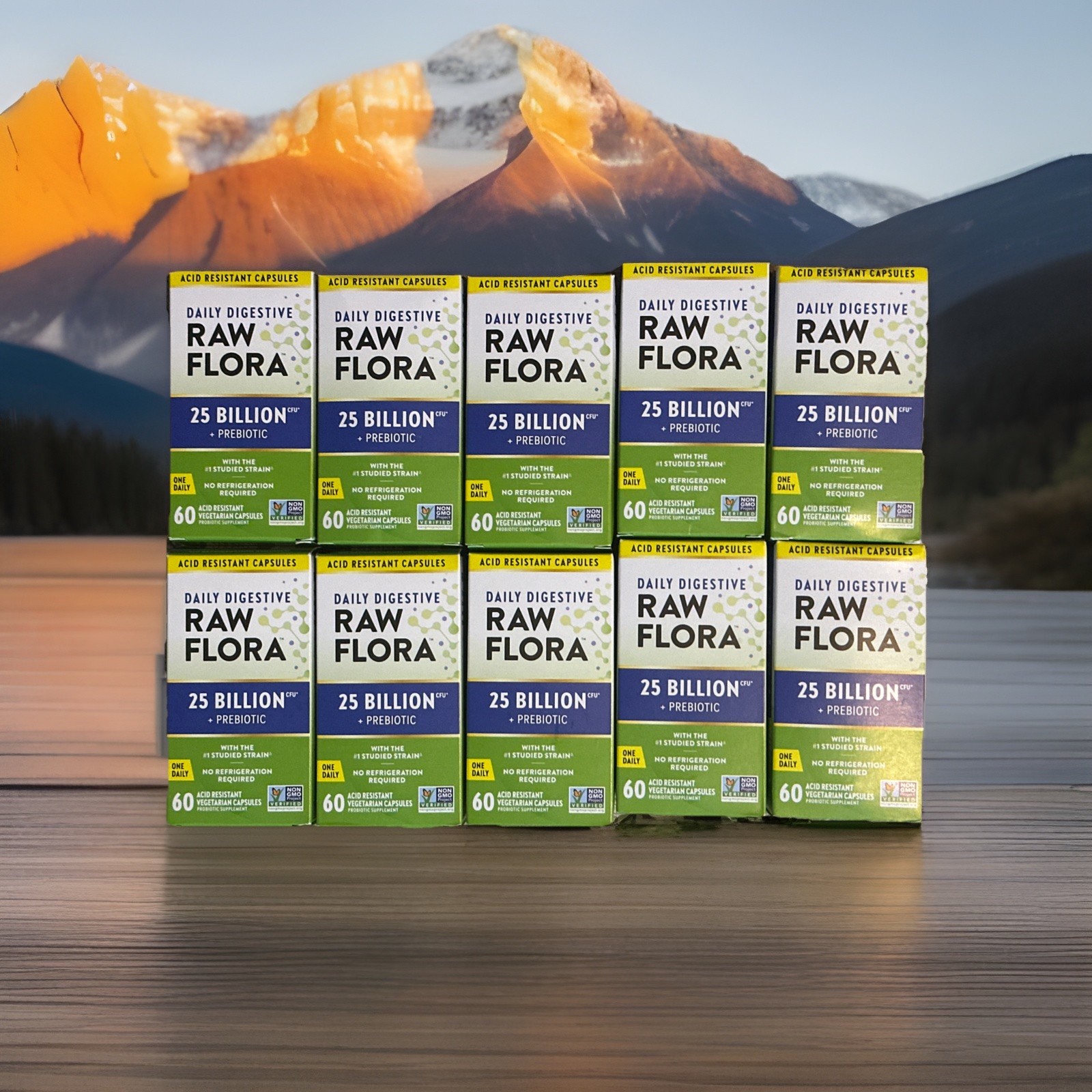 BULK LOT OF 10 Bottles Raw Flora 25 Billion CFU Pre + Probiotic 60 Cap NEW 10/26