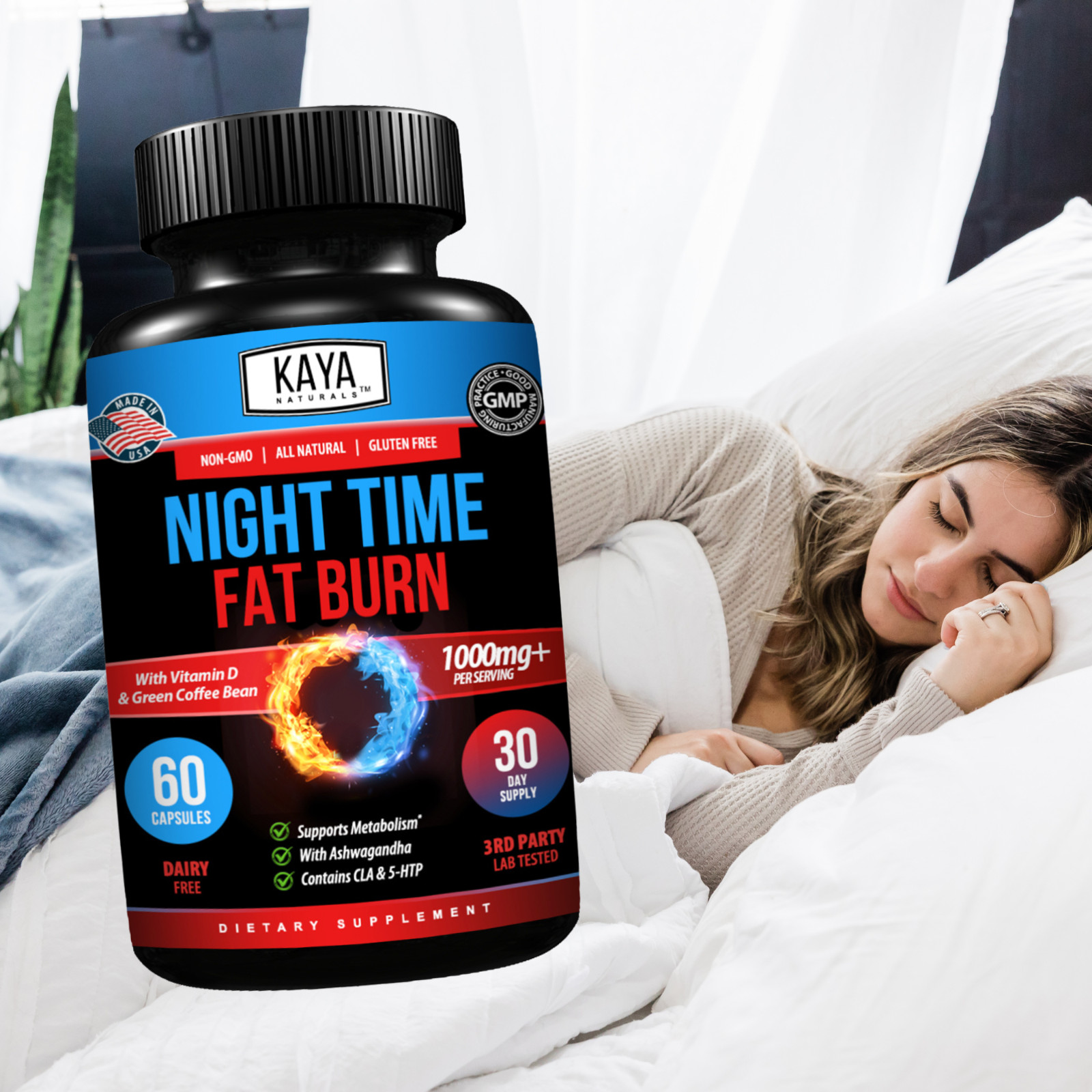 (2 Pack) Night Time Fat Burn Supplement 60ct, Metabolism Support, Weight Loss