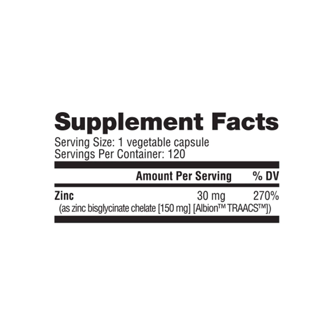 NutraBio – CHELATED ZINC (30mg) – 120 Capsules