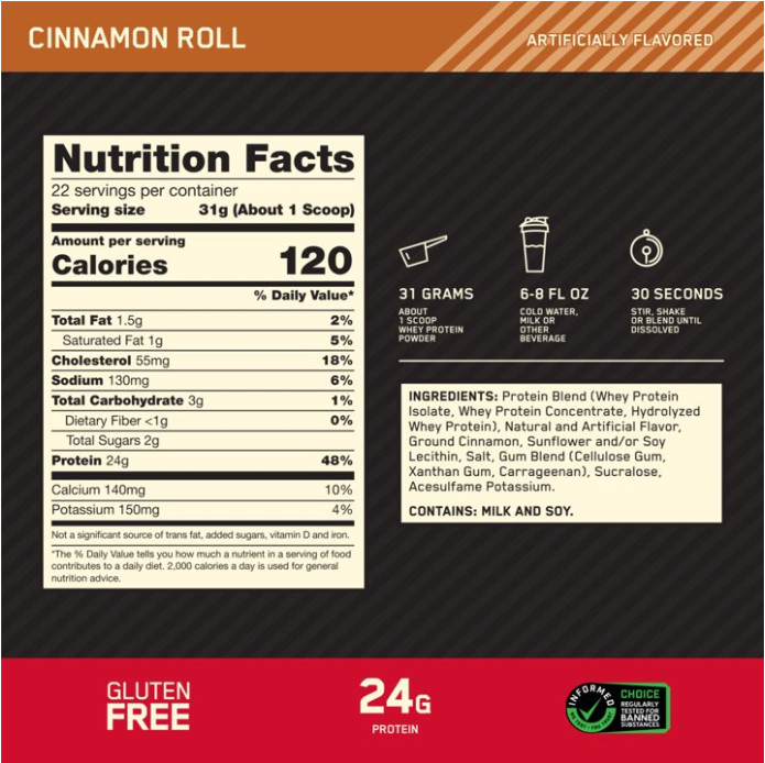 Optimum Nutrition Gold Standard 100% Whey Protein, Cinnamon Roll, 1.5 lb