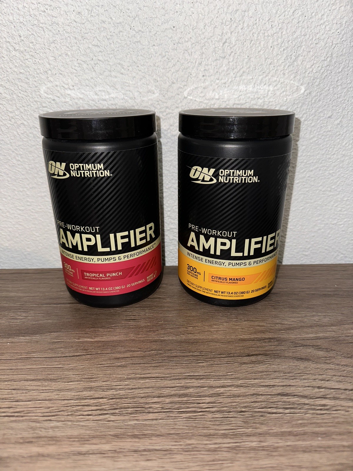 2x Optimum Nutrition Pre-Workout Amplifier Tropical Punch & Citrus Mango 13.4 oz