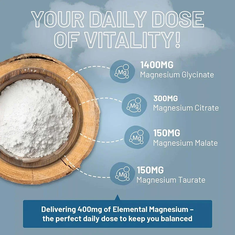 Magnesium 180pcs, High Absorption,Relieves Stress,Supports Bone and Heart Health
