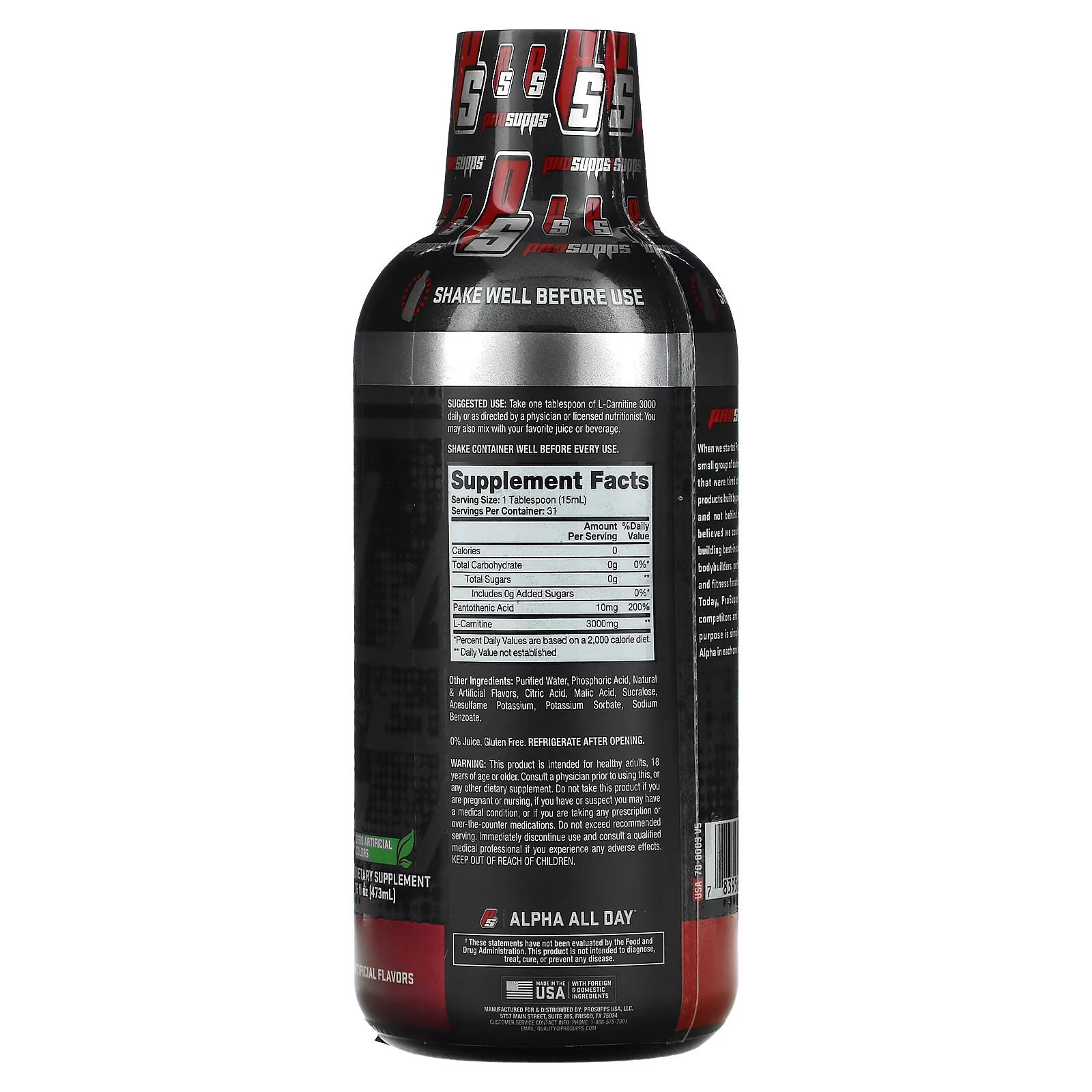 2 X ProSupps, L-Carnitine 3000 Liquid Shots, Berry, 16 fl oz (473 ml)