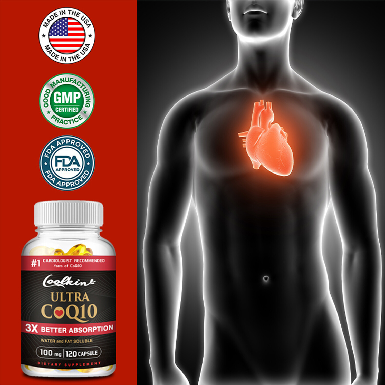 Ultra CoQ10 100mg – Heart Support,Cardiovascular and Nerve Health,Energy Support