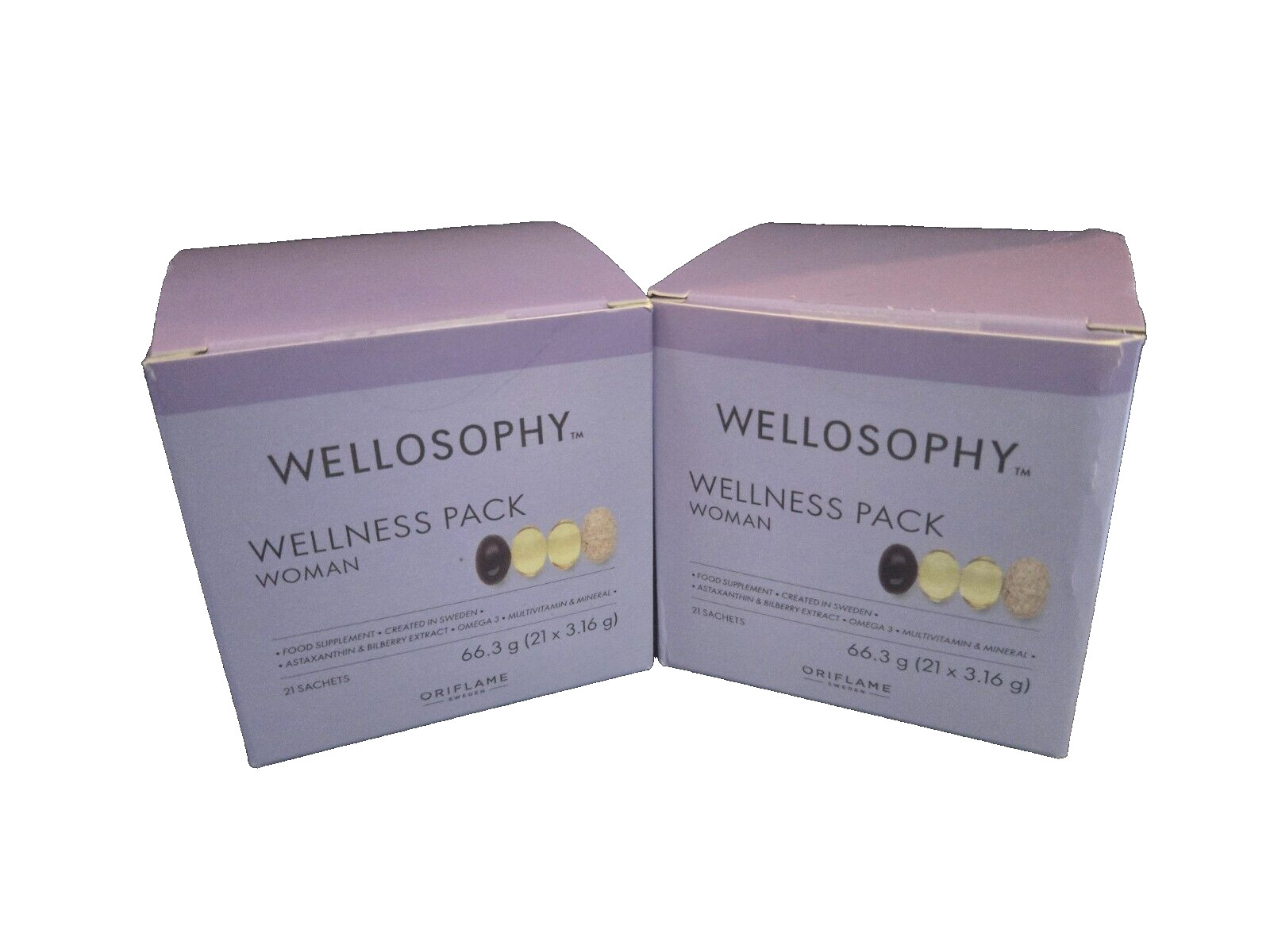 2 X Oriflame Wellosophy Wellness Woman Packs – Multi Vitamin+ Omega 3 + Minerals