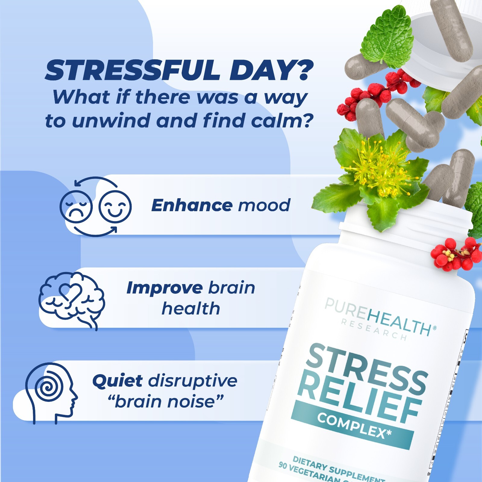 Stress Relief Supplement, Cortisol Blocker, Mood Support, PureHealth Research x6