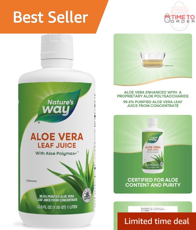 Aloe Vera Leaf Juice Liquid 33.8 Fl Oz Certified Aloe Polymax+ Wellness
