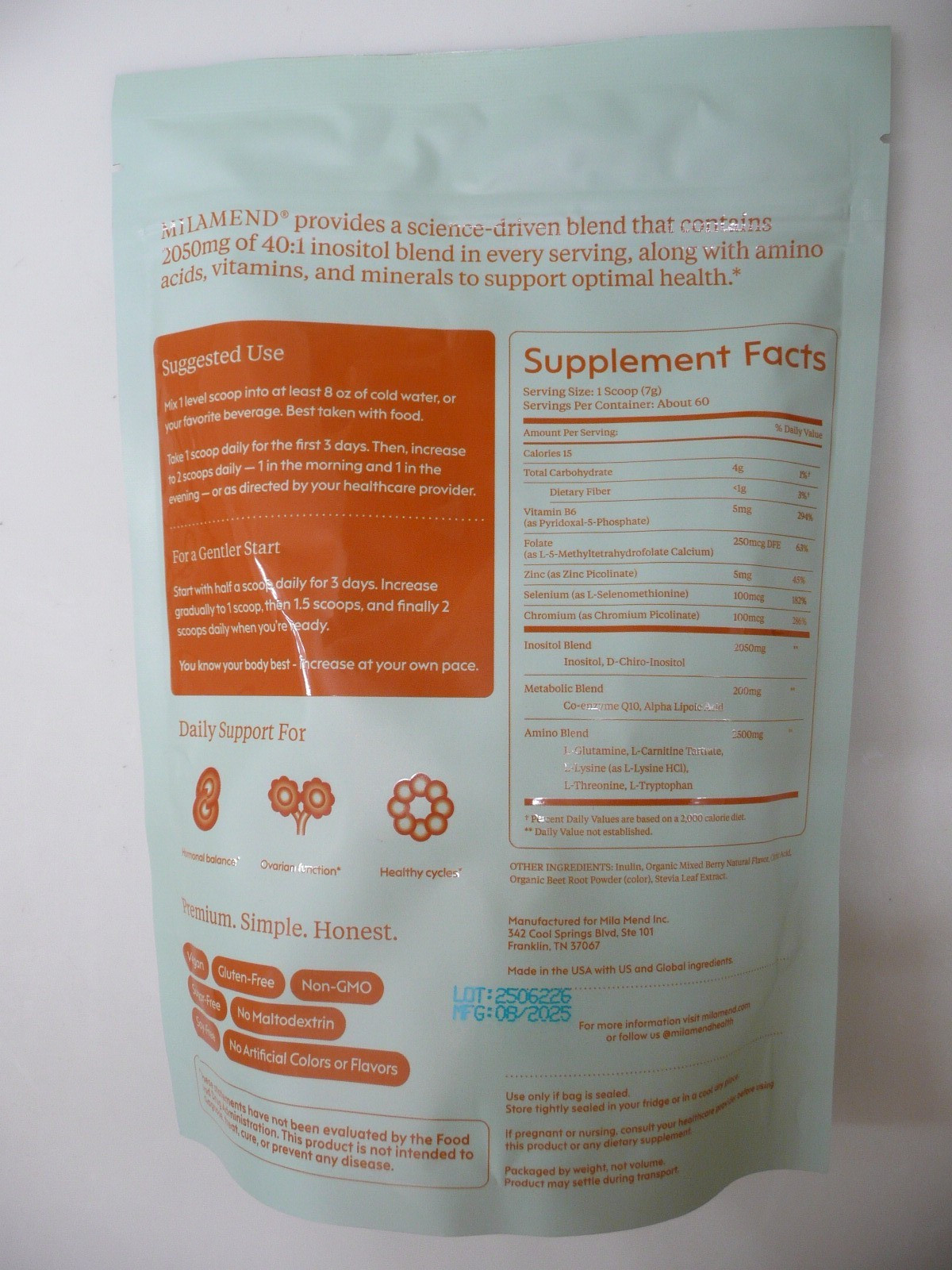 MILAMEND Hormone Balance Dietary Supplement 15.2 oz (430 g) Mixed Berry