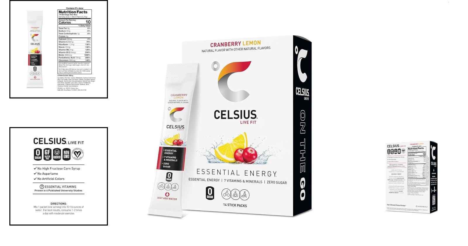 Sugar-Free Cranberry Lemon Energy Powder Sticks – 14 Sticks, 200mg Caffeine