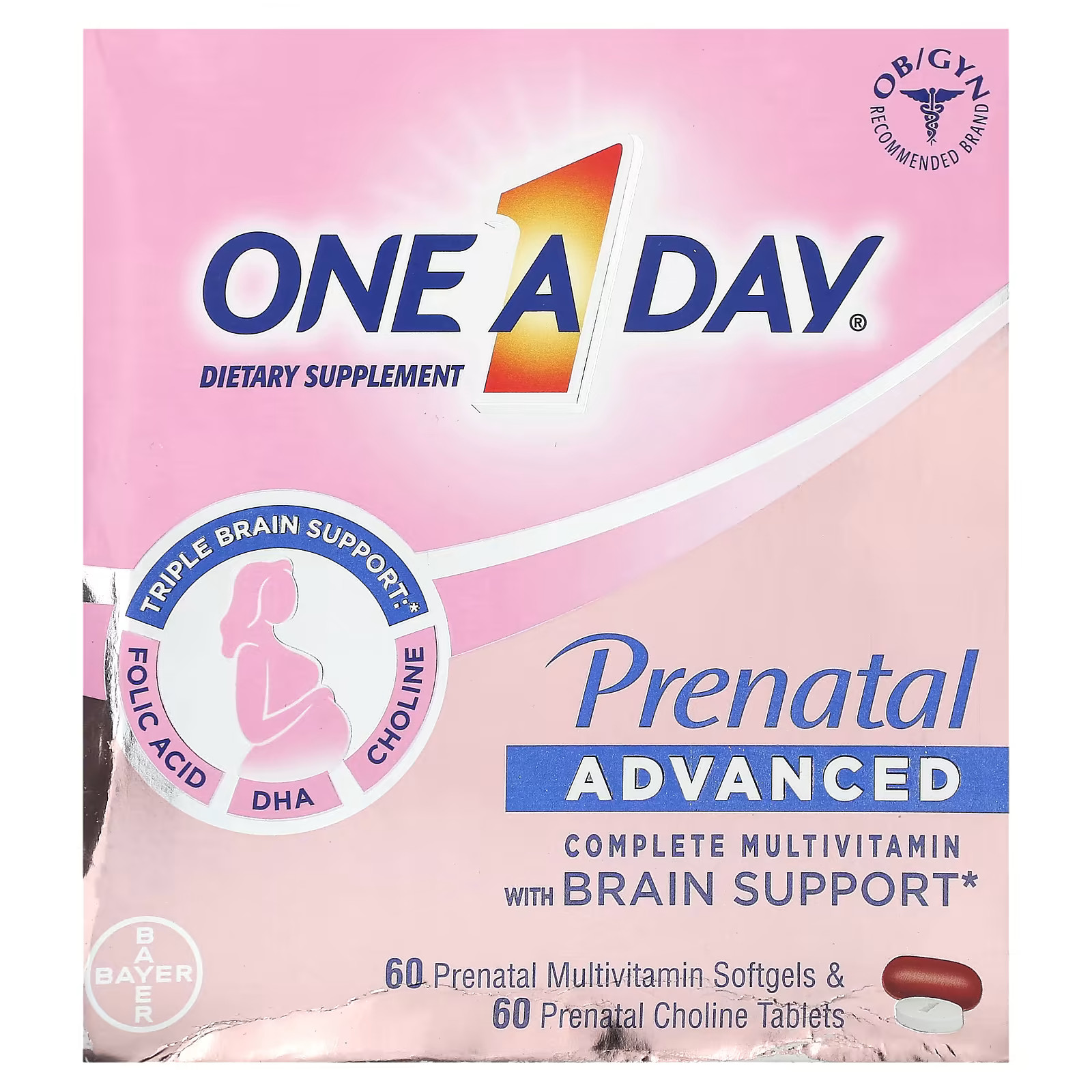 2 X One-A-Day, Prenatal Advanced, Complete Multivitamin with Brain Support, 60 P