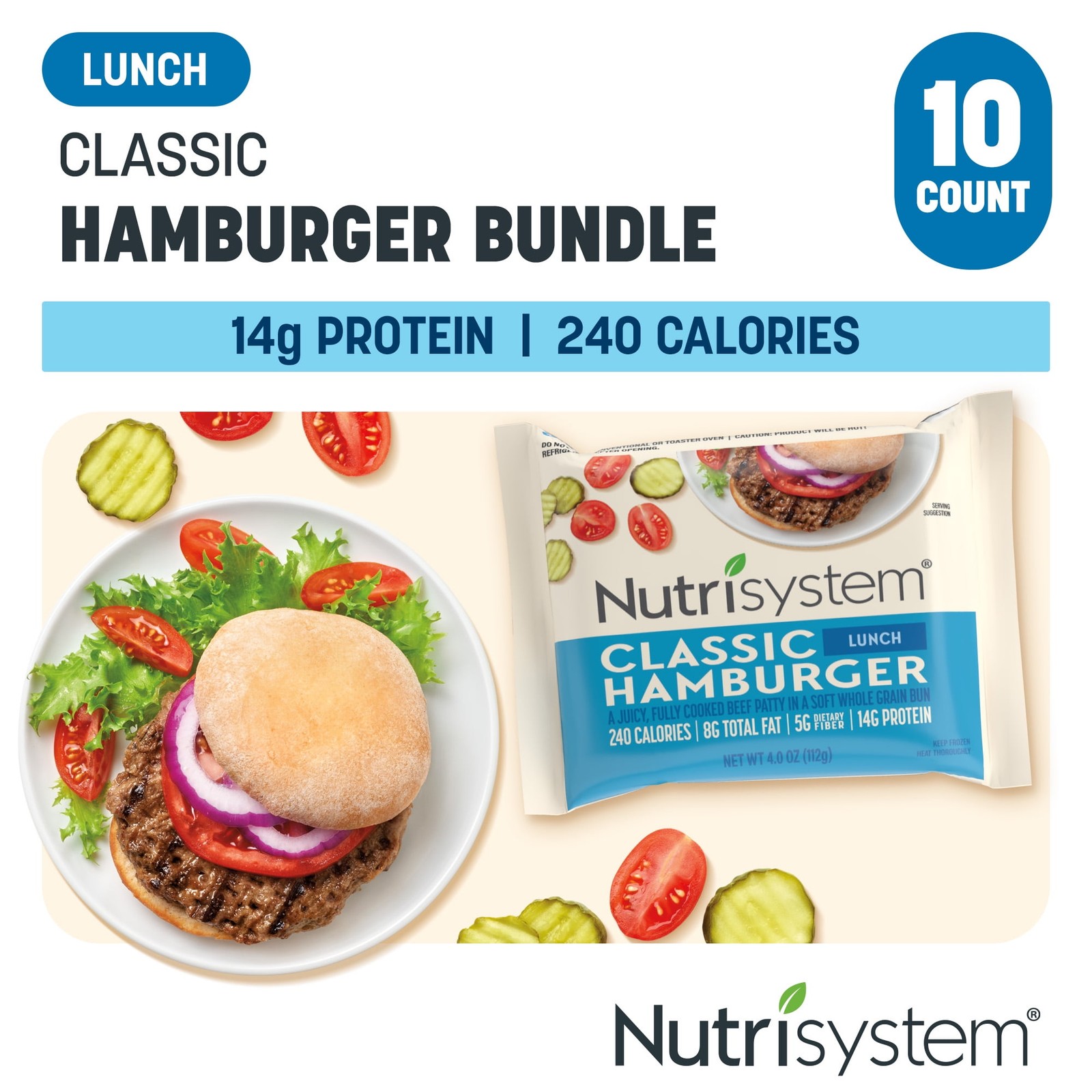 Nutrisystem High Protein Classic Beef Hamburgers, Frozen, 14g of Protein