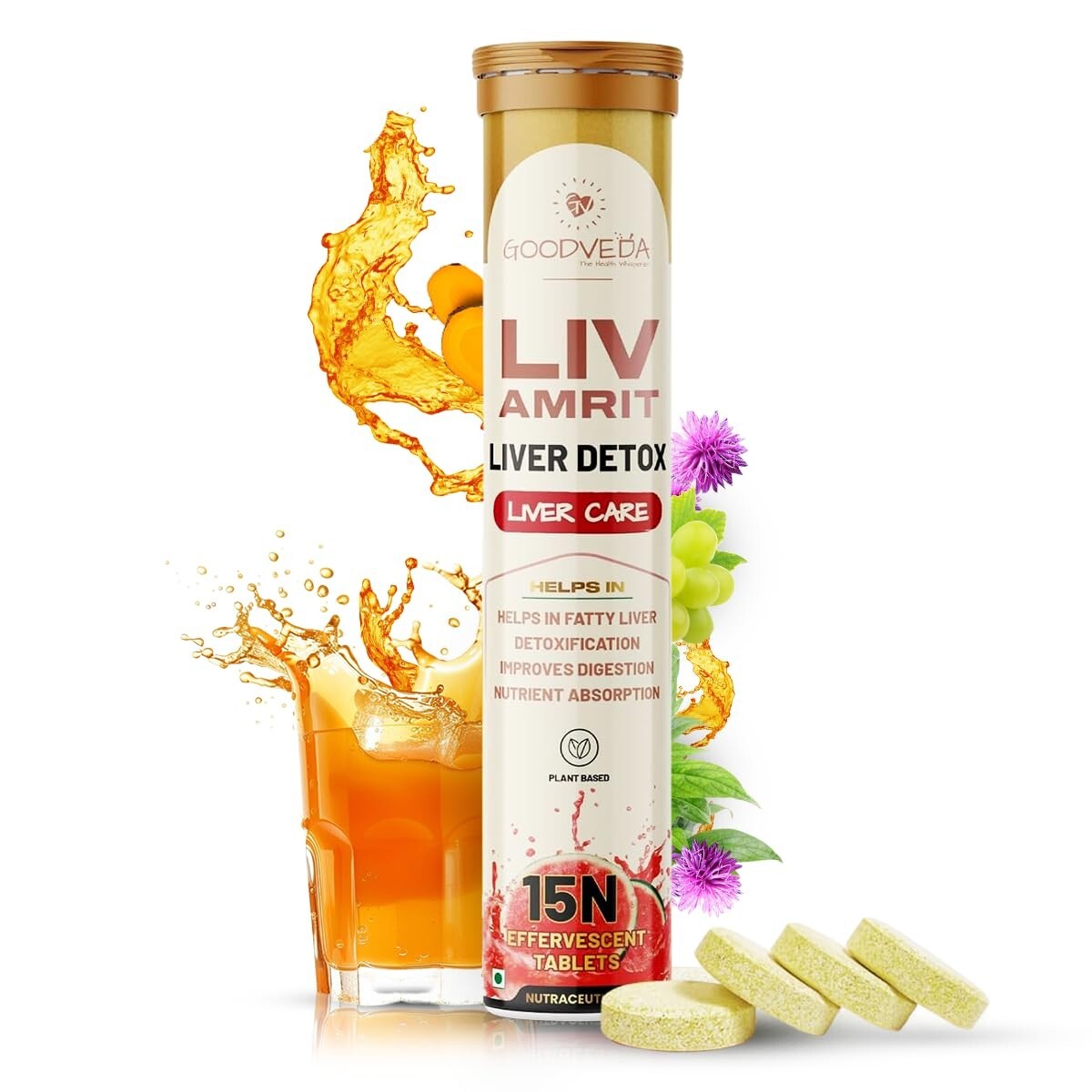 Goodveda Liver Detox Effervescent | 15 Tablets Fizzy Water with 8 Ayurvedic Herb