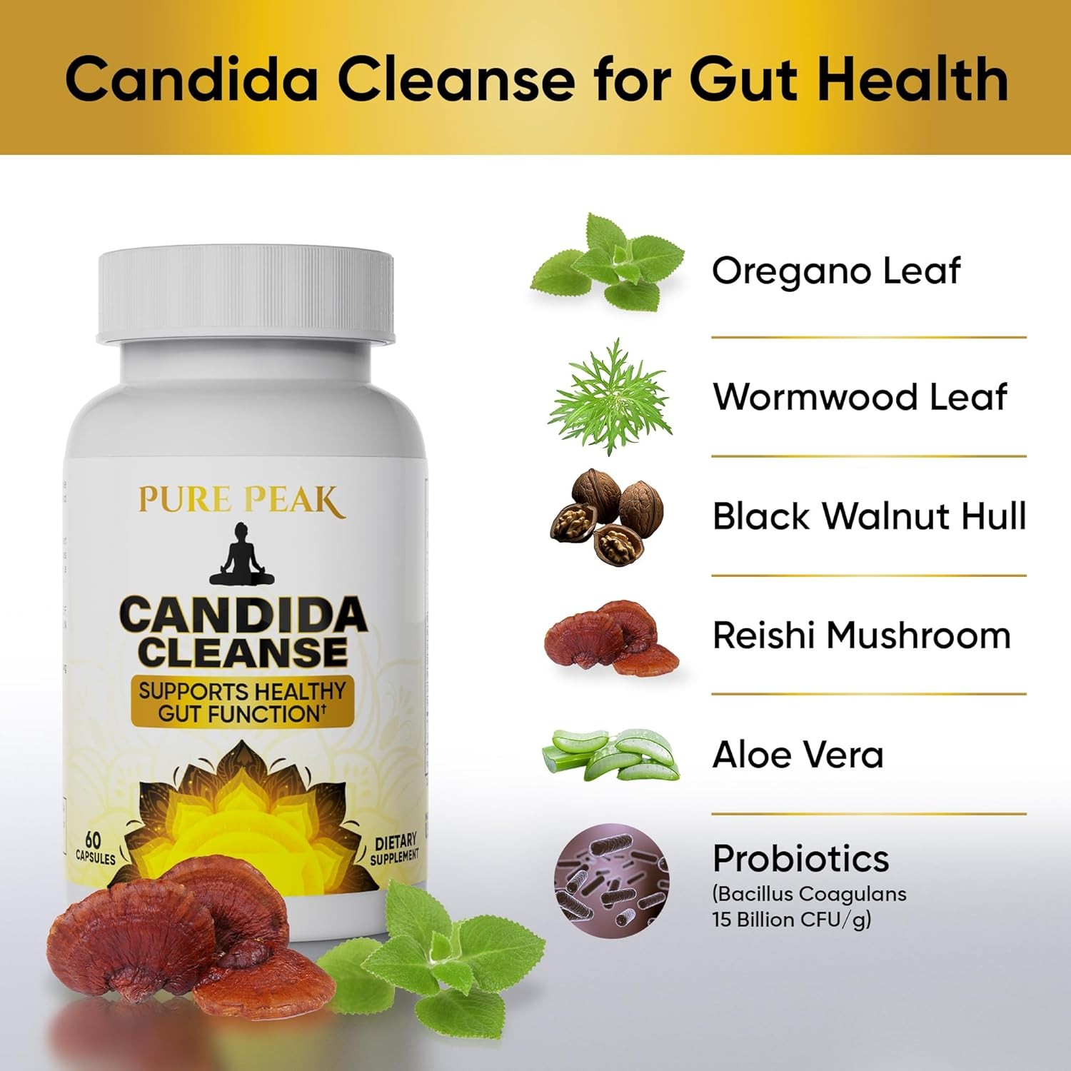 Pure Peak Candida Cleanse – Gut & Colon Support (60 Capsules) – for Men & Women