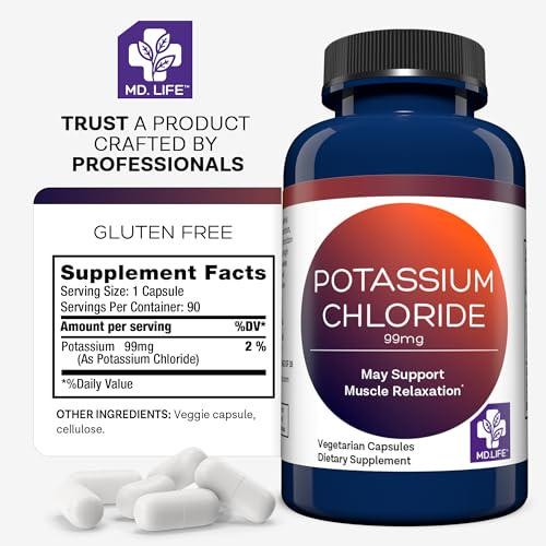 MD Life Potassium Chloride Supplement – Third Party Lab Tested – 99mg 90 Count –