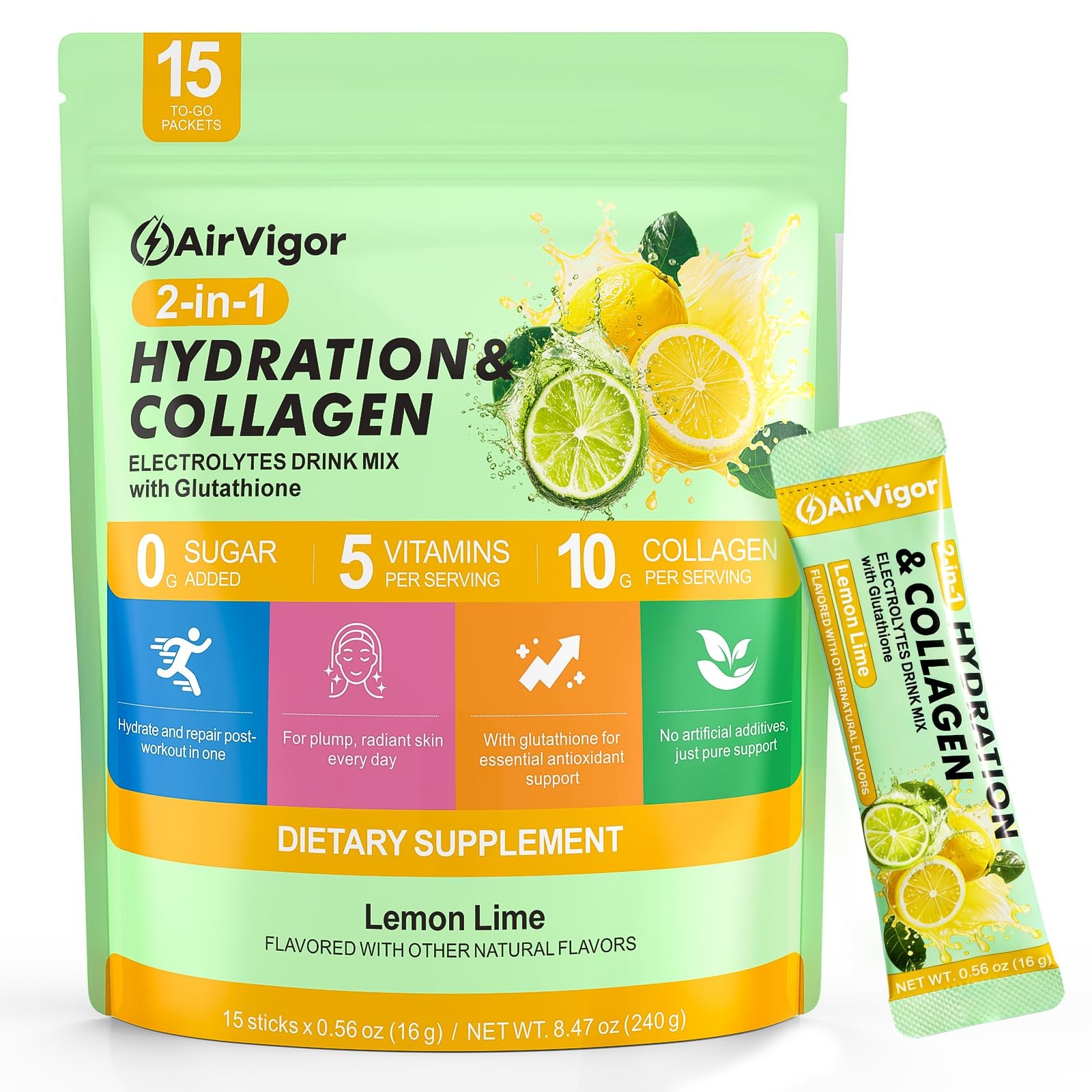 Electrolytes Powder Packets, 10G Collagen Hydration Packets, Sugar Free Daily…