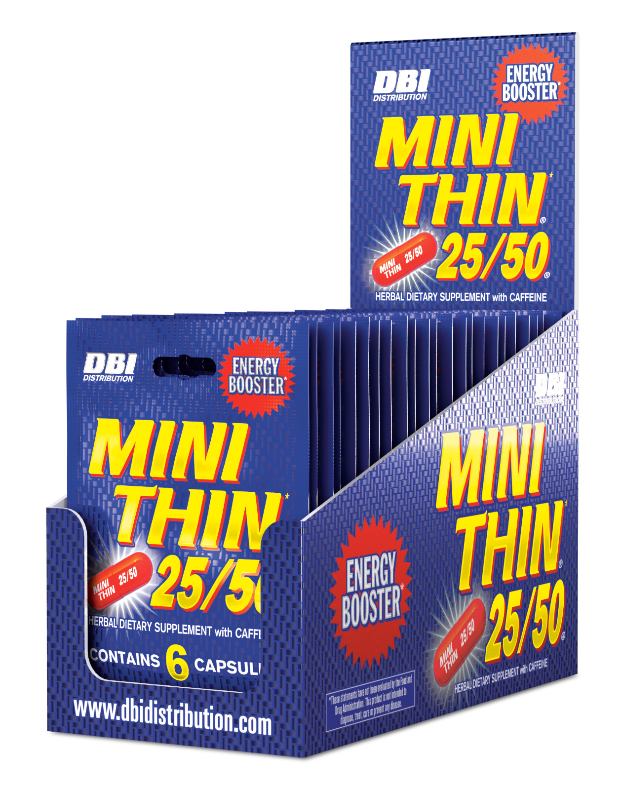 Mini Thin 25/50 25 50 Energy Box 24 PACKS – Diet Herbal Caffeine 6 Capsules Pack