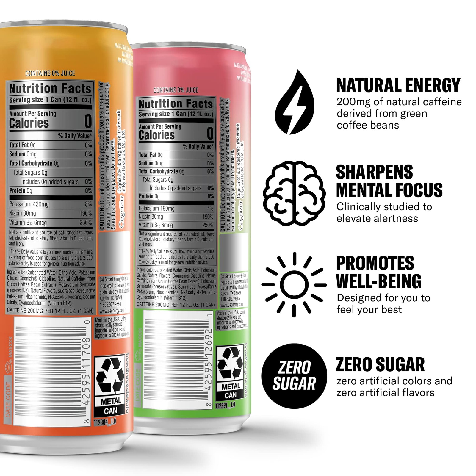 Cellucor C4 Smart Energy Drinks Variety Pack Sugar Free Performance Fuel 12 Pack