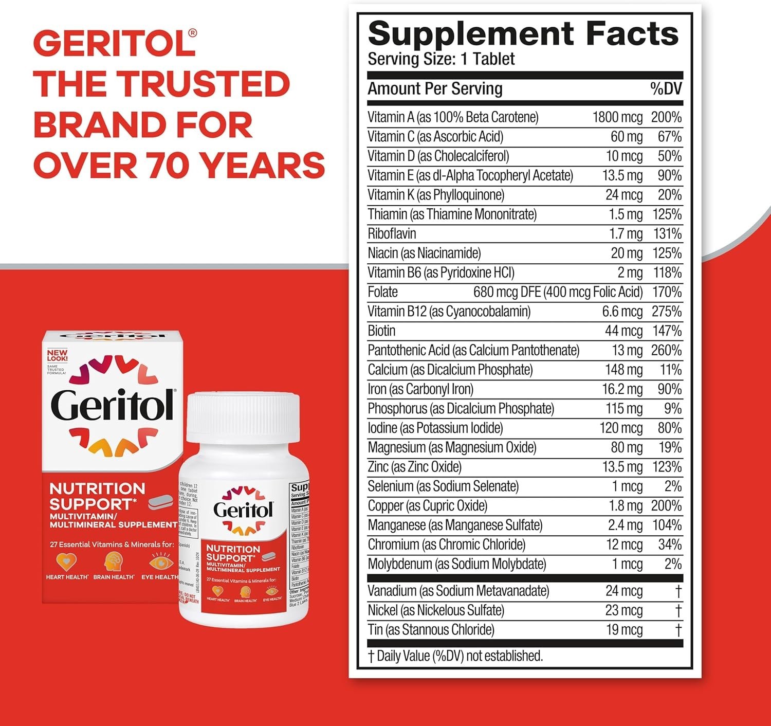 Geritol Multivitamin Supplement Contains B-Vitamins, Antioxidants, Iron 40ct