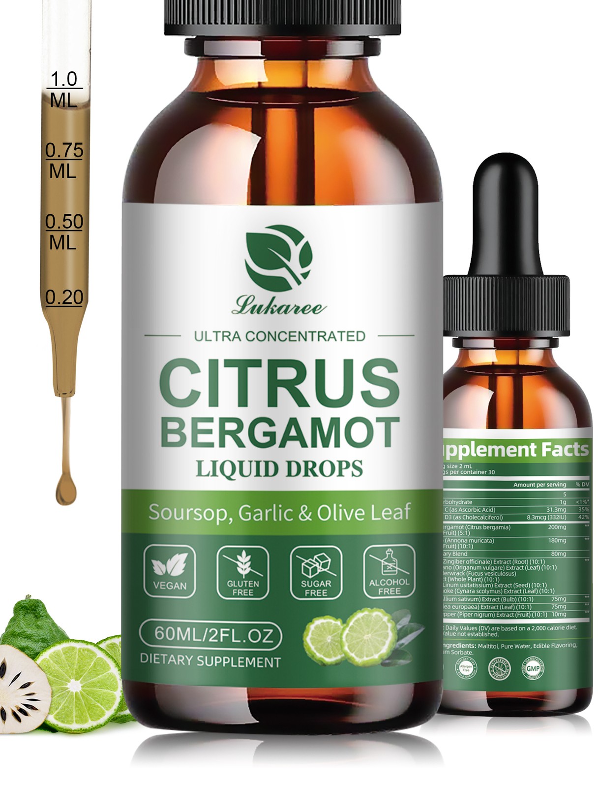 Organic Citrus Bergamot Bergamia Extract 200 mg Liquid Drops 60ml Soursop