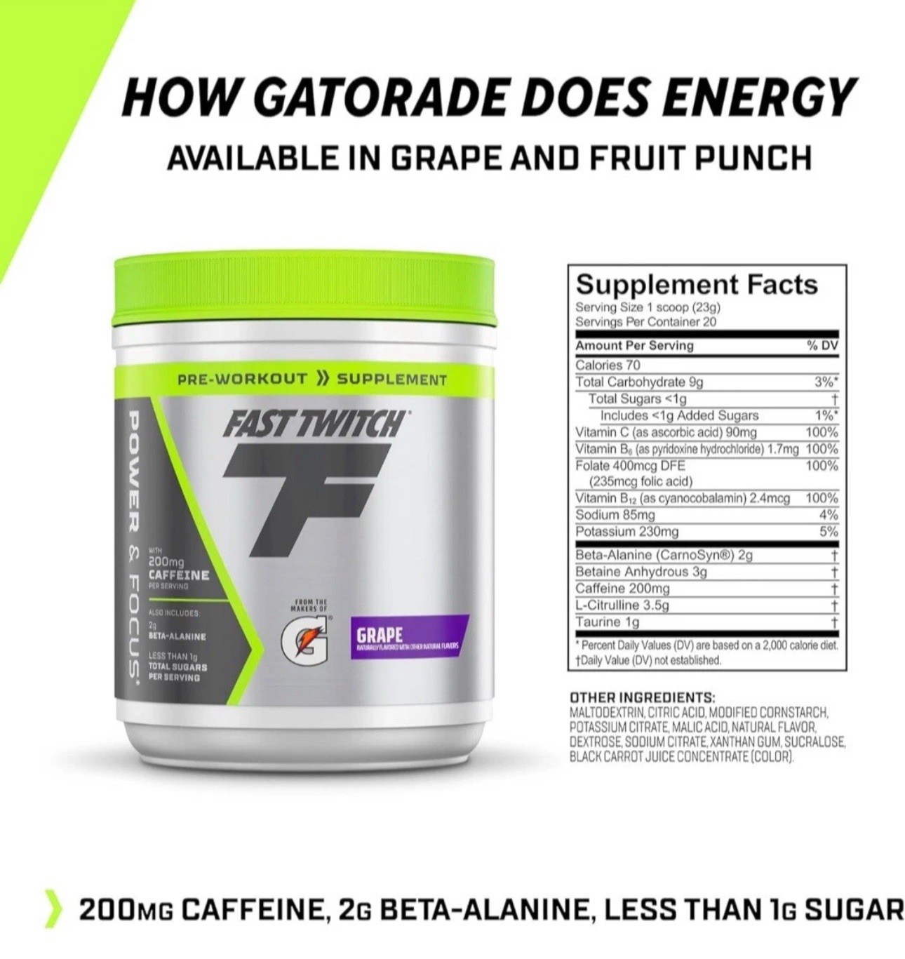 Fast Twitch Gatorade Pre Workout Powder Supplement Grape 16.2 oz Best By 6/2025
