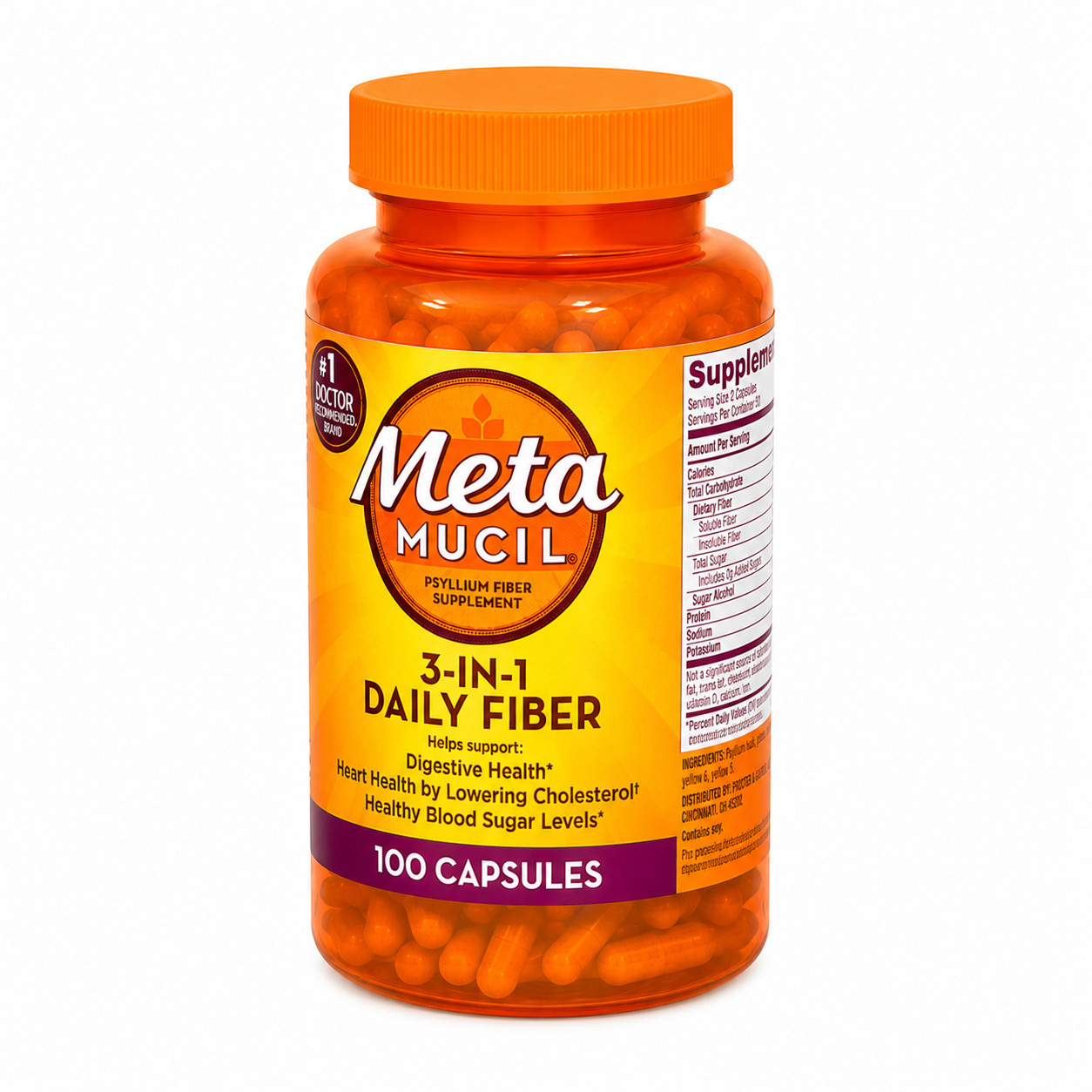 Metamucil Multi-Health Fiber Caps 100 Ct 2Pk + Free DR OTC Eye Wipe – Exp. 07/28